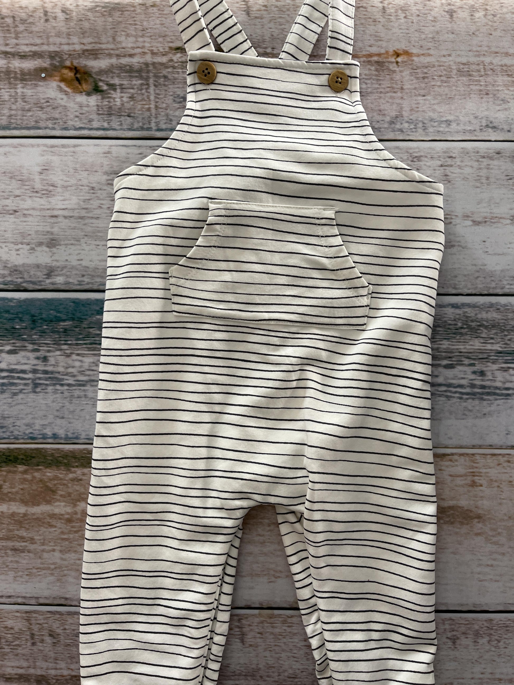 Focus Boys White | Grey | Stripe Overalls Size: 9-12 Months White | Grey | Stripe