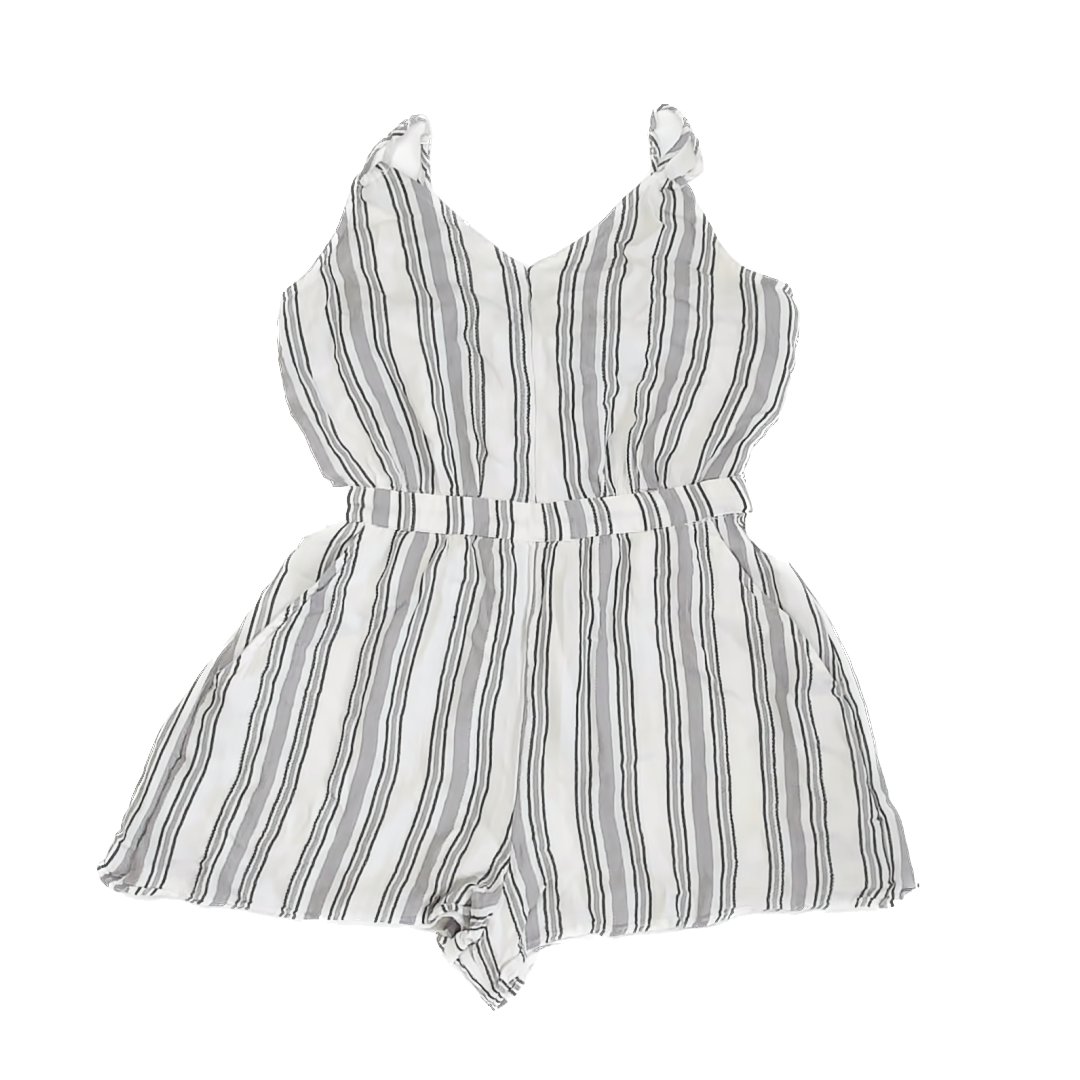 American Eagle Girls White | Grey Stripe Romper Size: Small White | Grey Stripe