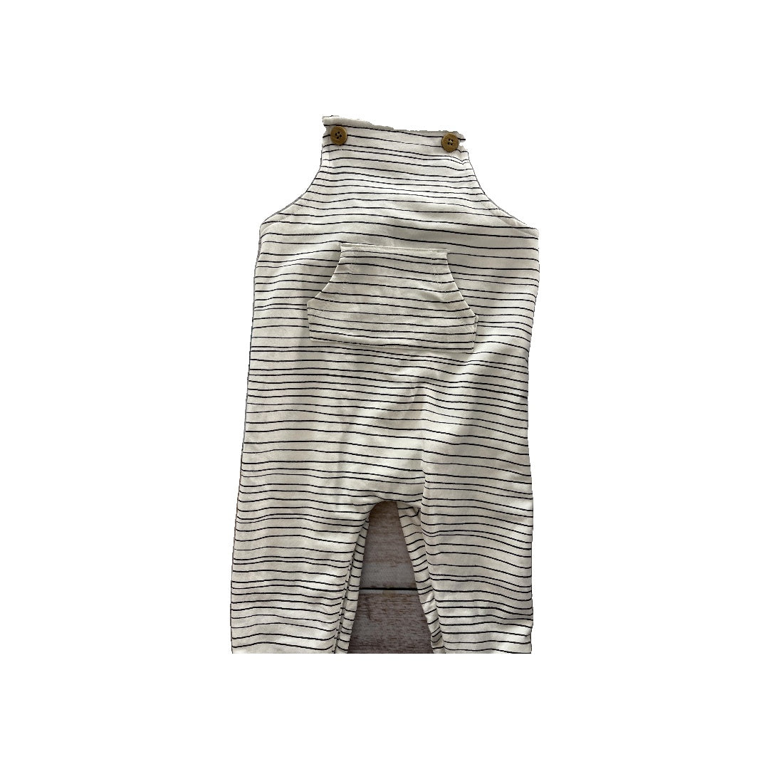 Focus Boys White | Grey | Stripe Overalls Size: 9-12 Months White | Grey | Stripe