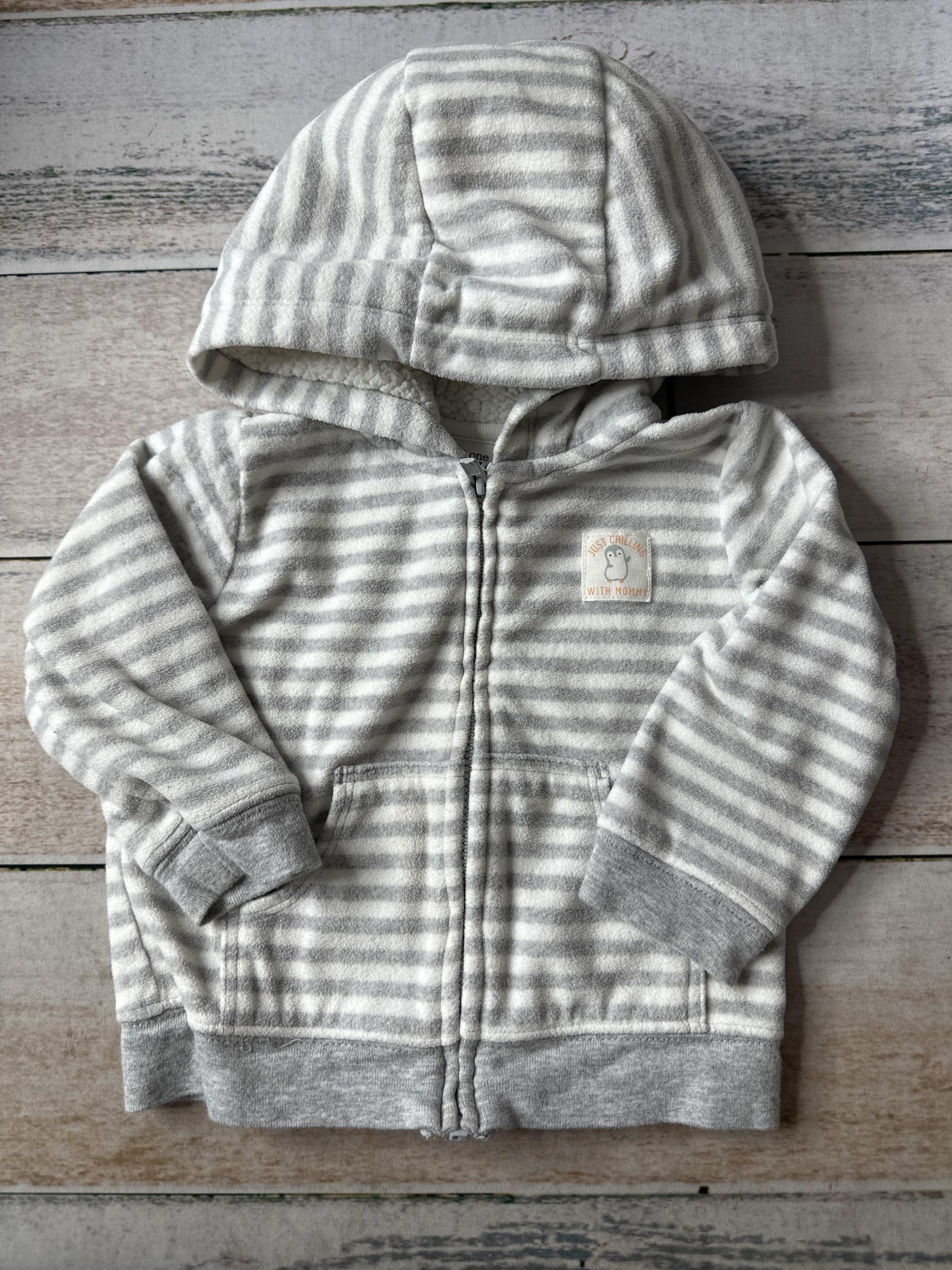 Carters Unisex White | Grey | Stripe Shirt Size: 9 months White | Grey | Stripe