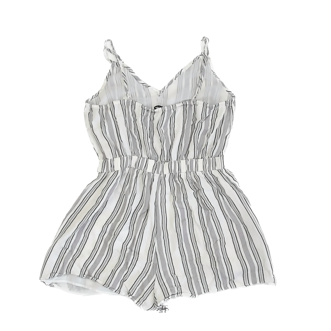 American Eagle Girls White | Grey Stripe Romper Size: Small White | Grey Stripe