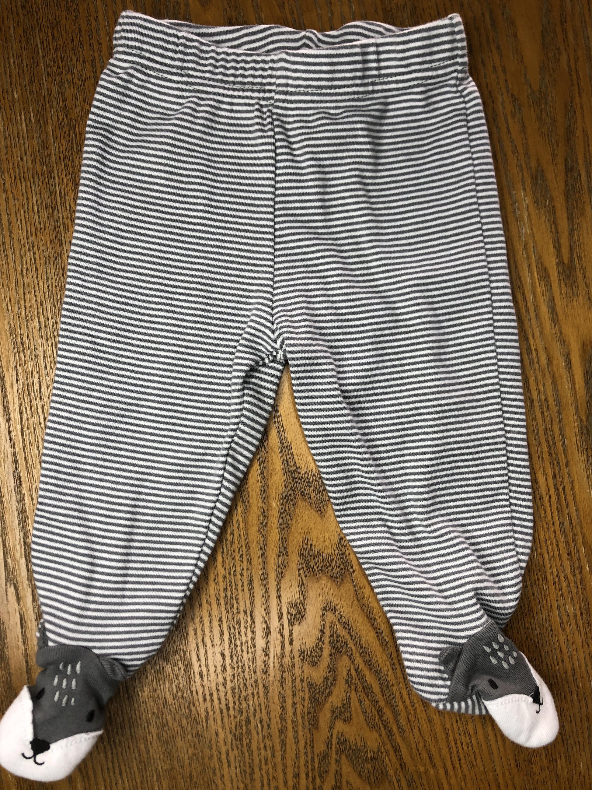 Carters Unisex White | Grey | Striped Pants Size: 6 months White | Grey | Striped