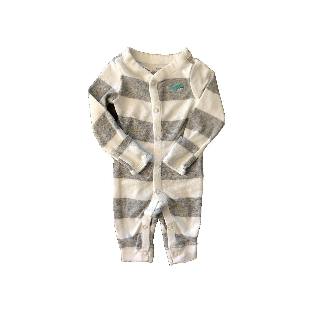 Carters Girls White | Grey | Striped Long Sleeve Outfit Size: Newborn White | Grey | Striped