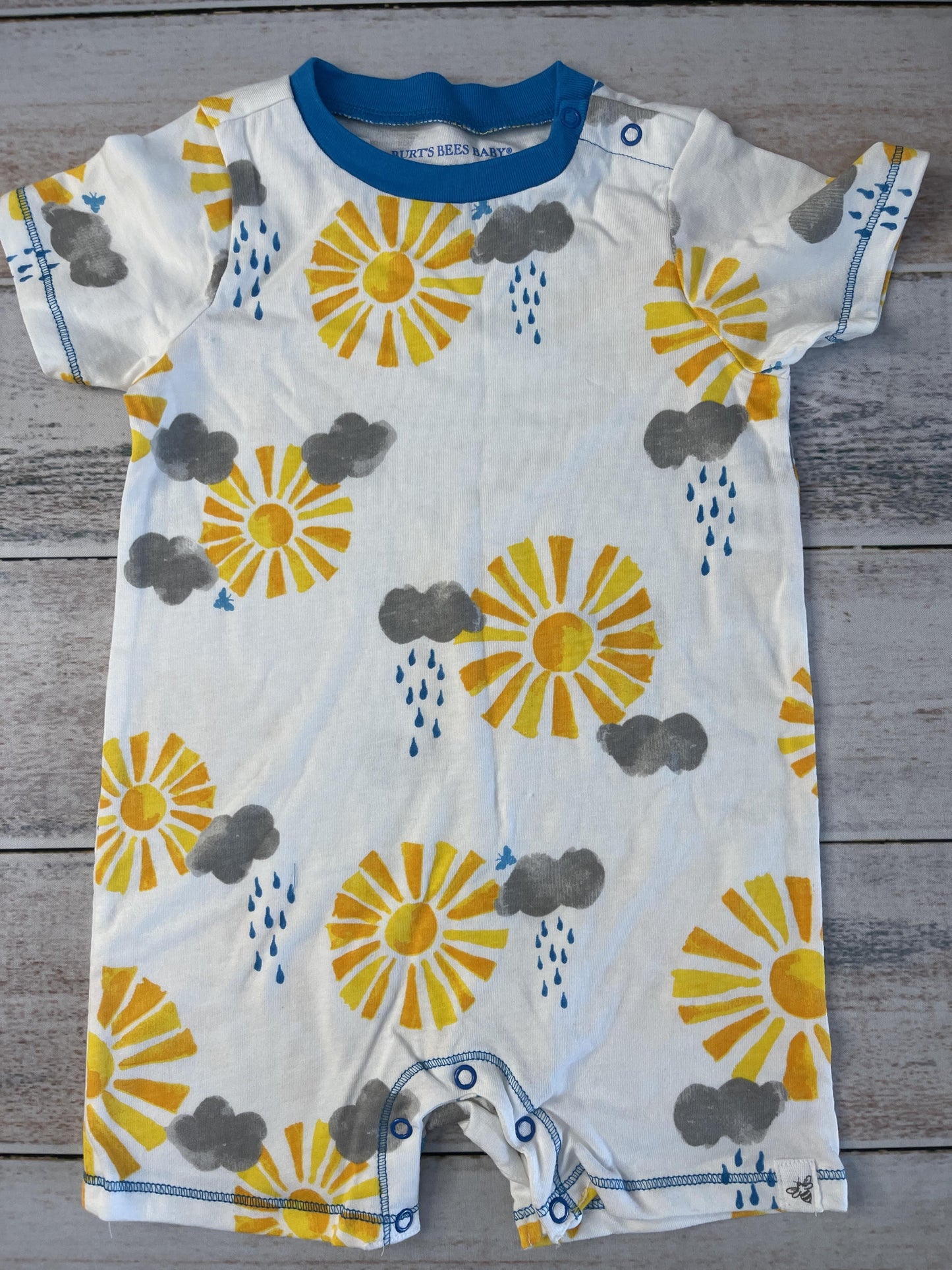 Burt's Bees Unisex White | Grey | Yellow Romper Size: 12 months White | Grey | Yellow