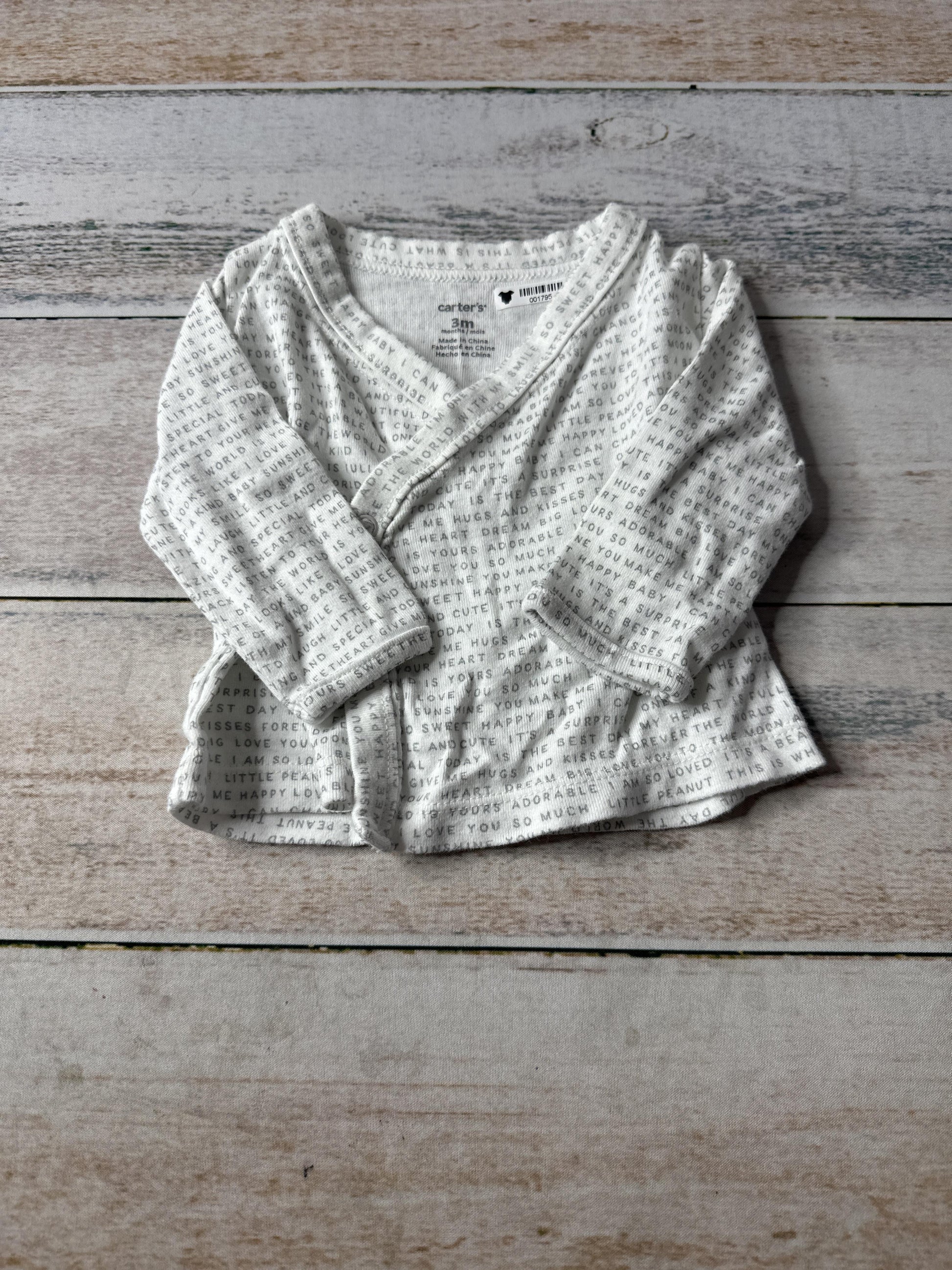 Carters Unisex White | Grey Shirt Size: 0-3 months White | Grey