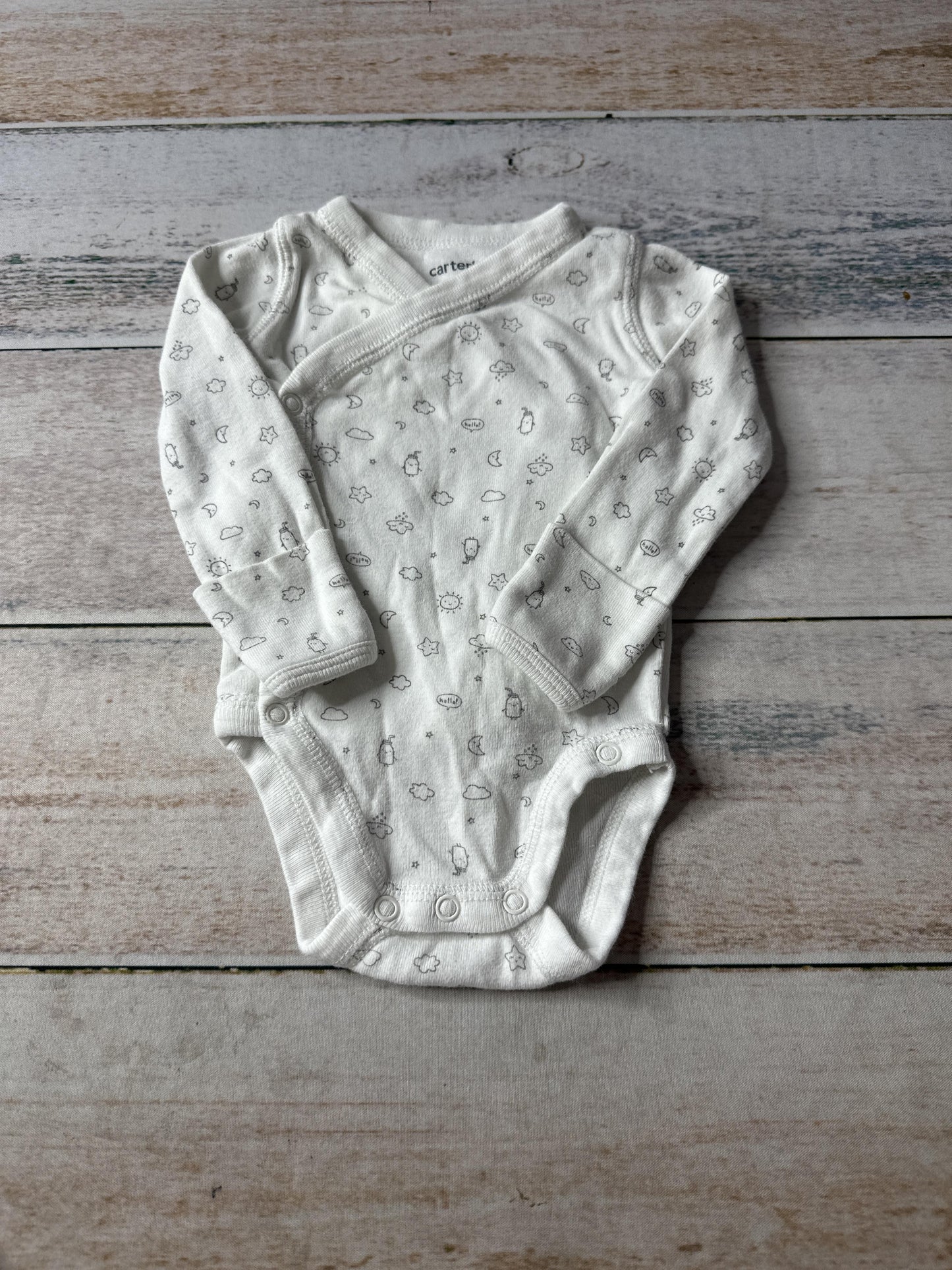 Carters Unisex White | Grey Onesie Size: Newborn White | Grey