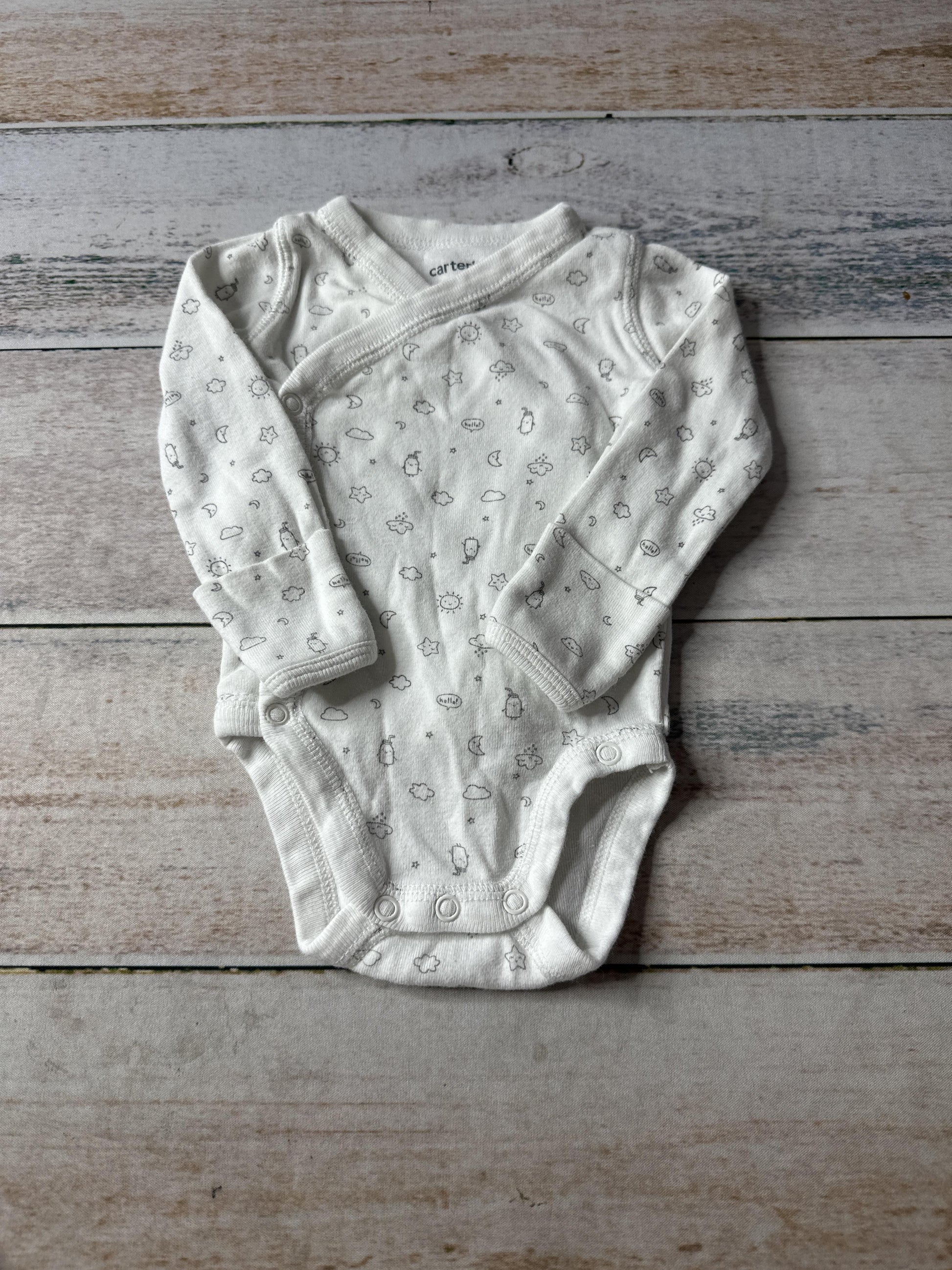 Carters Unisex White | Grey Onesie Size: Newborn White | Grey