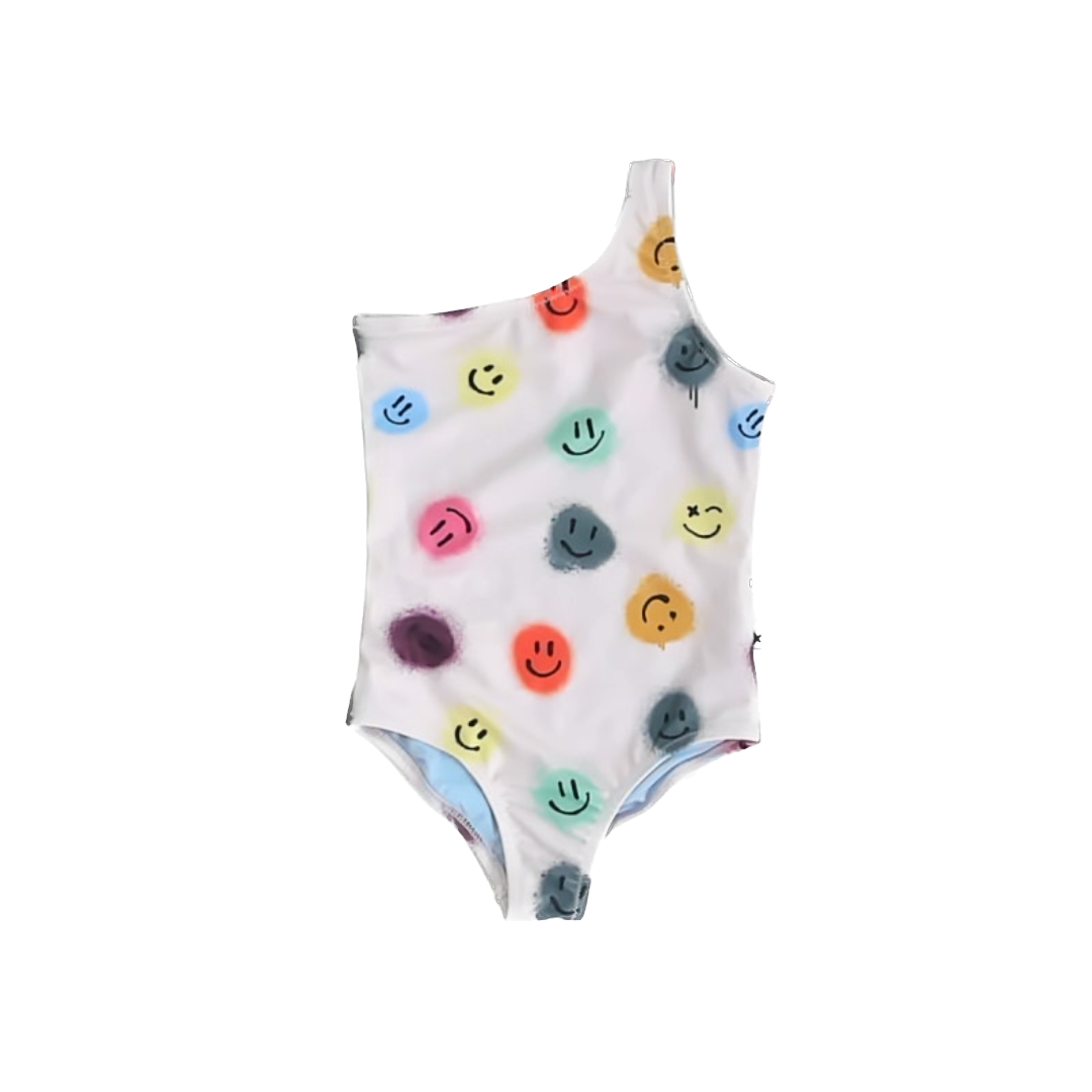 Molo Girls White Happy Face 1-piece Swimsuit Size: 4T White Happy Face