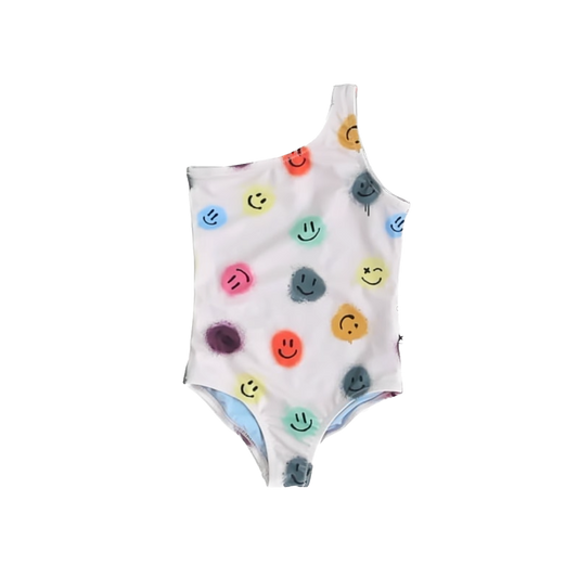 Molo Girls White Happy Face 1-piece Swimsuit Size: 4T White Happy Face