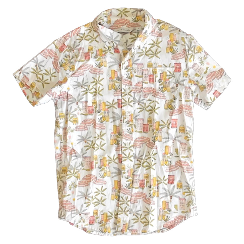 Janie and Jack Boys White Hawaii Button Down Short Sleeve Size: 10 Years White Hawaii