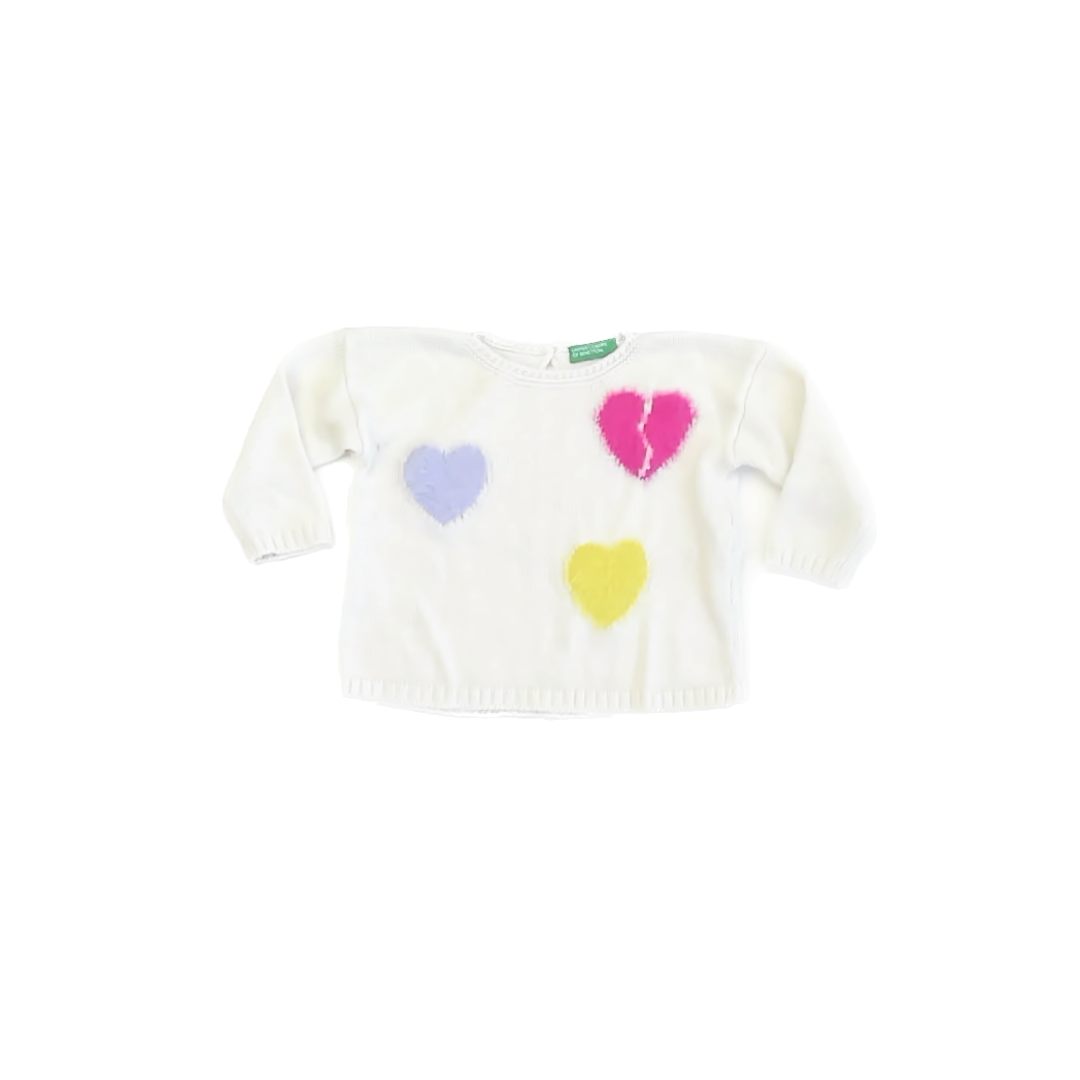 Bennetton Girls White Hearts Sweater Size: 12-18 Months White Hearts