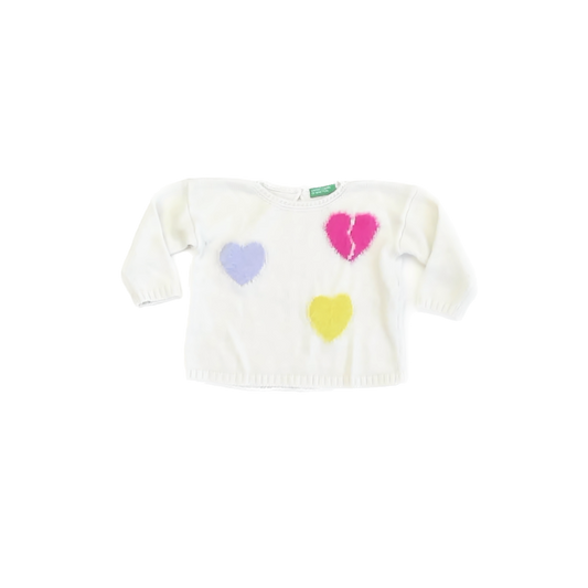 Bennetton Girls White Hearts Sweater Size: 12-18 Months White Hearts