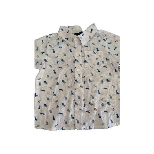 Little Rebels Boys White | Light Blue | animals Button Down Short Sleeve Size: 12M White | Light Blue | animals