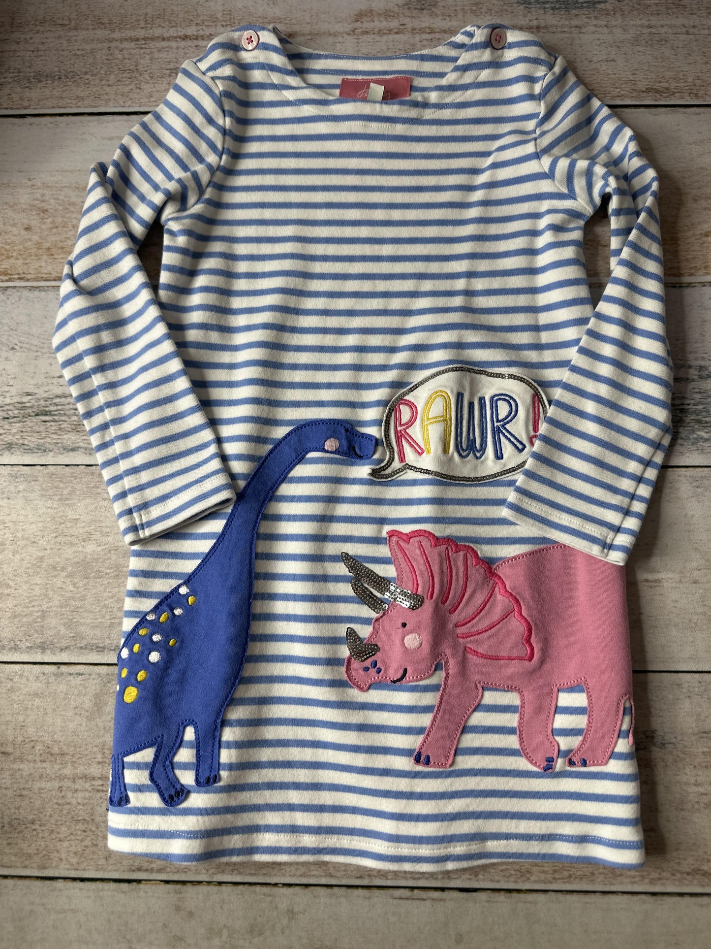 Joules Girls White | Light Blue | Dinosaur Dress Size: 4T White | Light Blue | Dinosaur