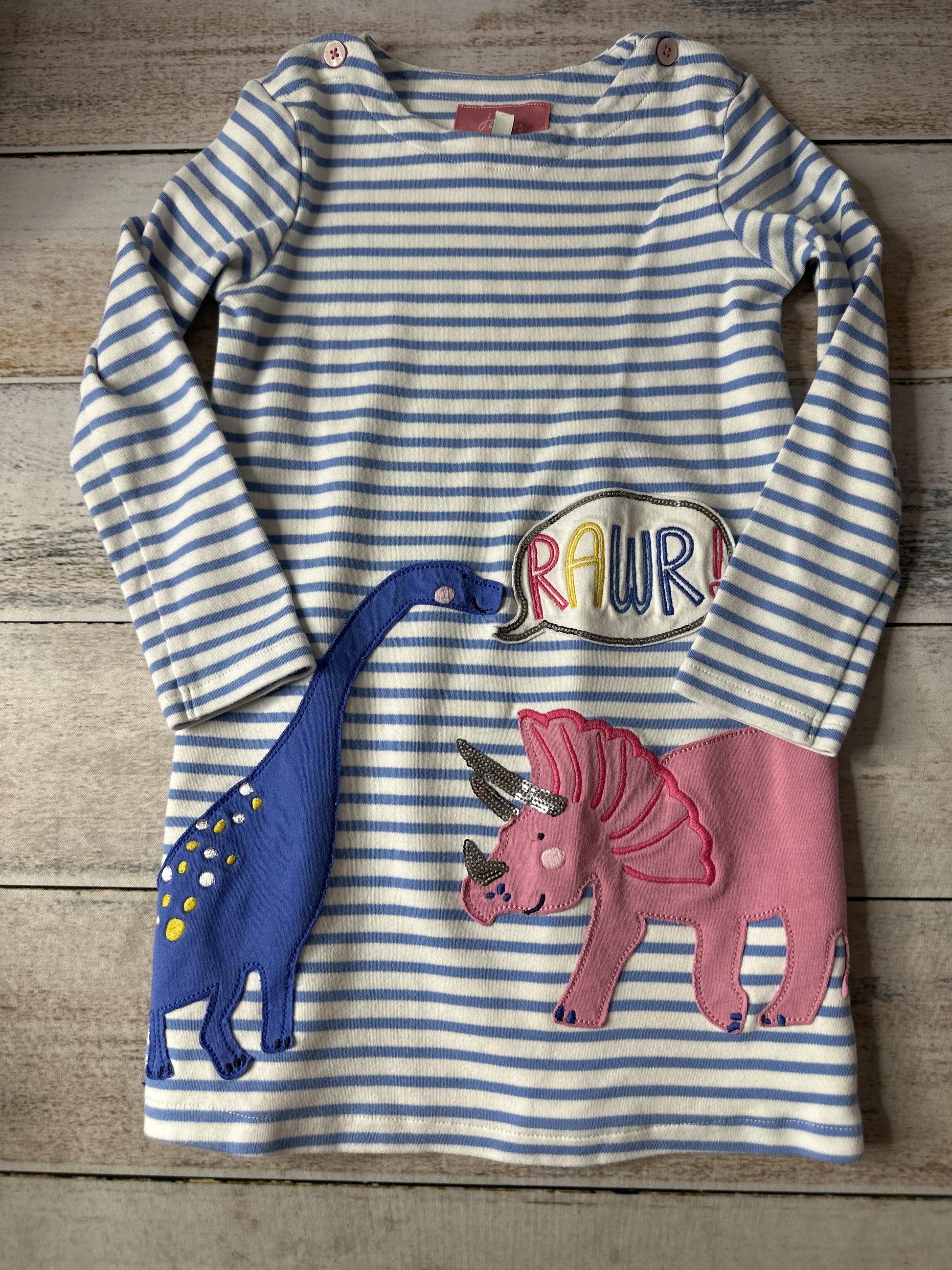 Joules Girls White | Light Blue | Dinosaur Dress Size: 4T White | Light Blue | Dinosaur