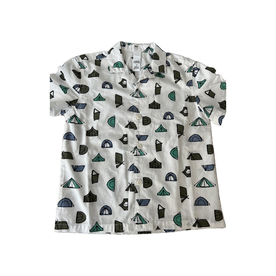 Harper Canyon Boys White | Light Blue | Forest Green | Pattern Button Down Short Sleeve Size: 3T White | Light Blue | Forest Green | Pattern