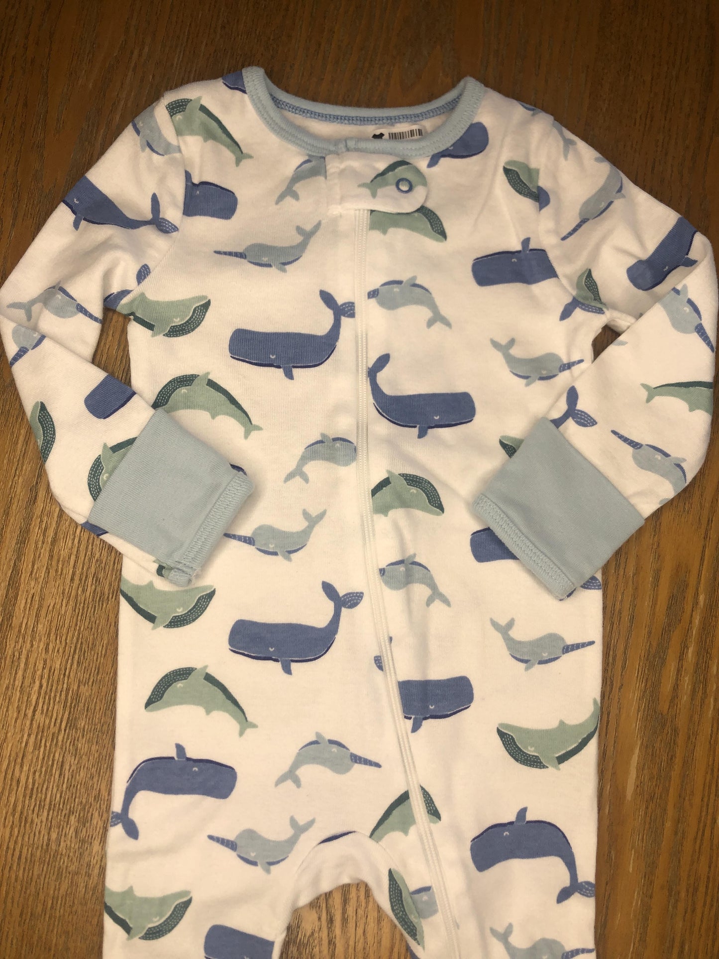 Cloud Island Unisex White | Light Blue | light green | whales Pajamas Size: 6-9 months White | Light Blue | light green | whales