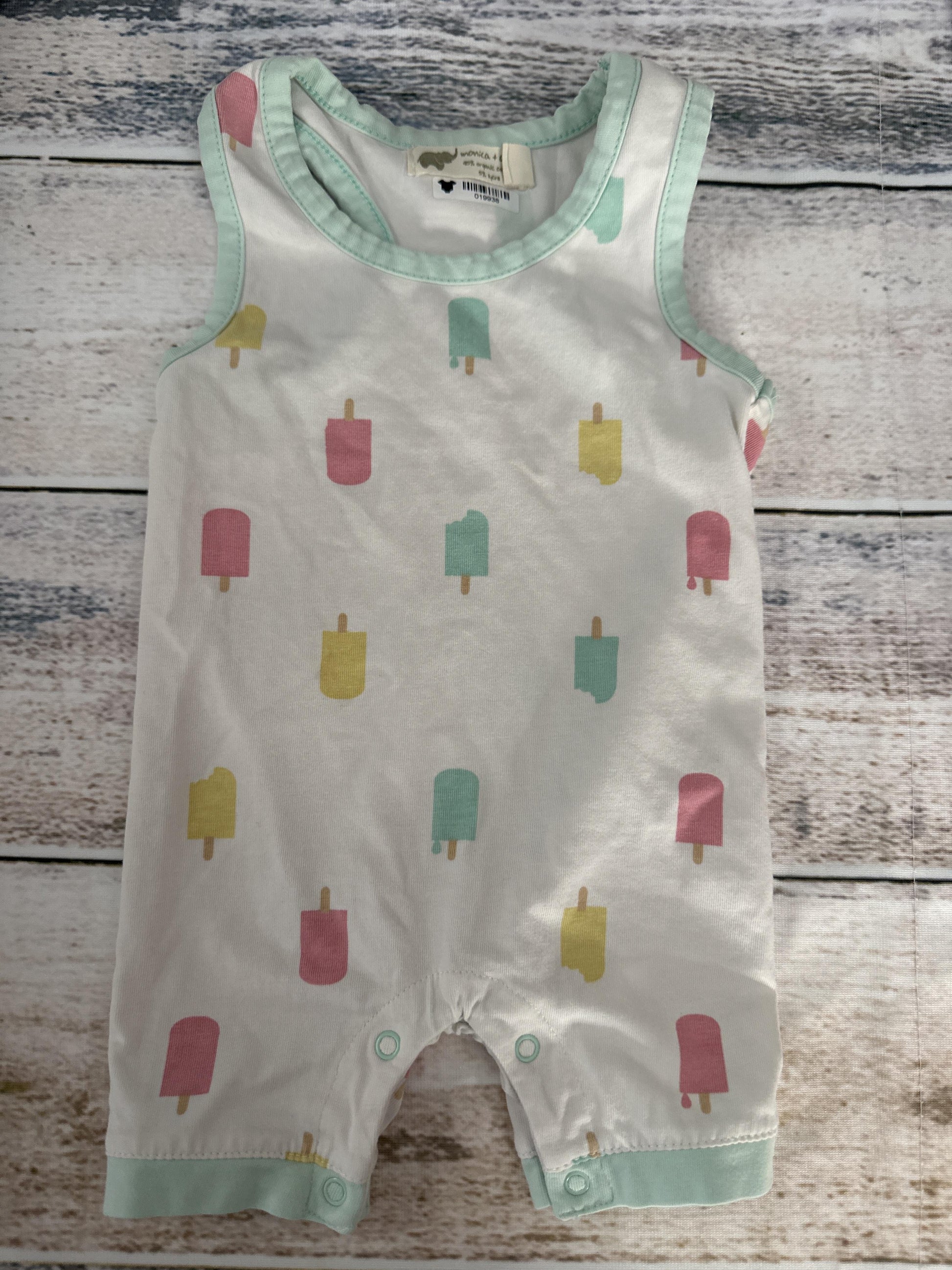 Monica + Andy Unisex White | Light Blue | pink | light green Romper Size: 0-3 months White | Light Blue | pink | light green