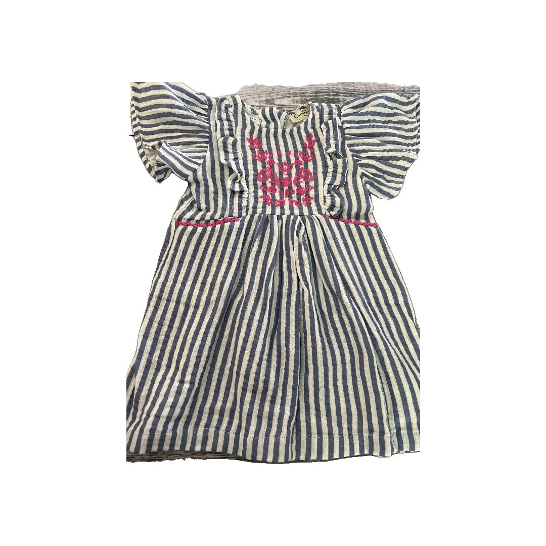 Jessica Simpson Girls White | Light Blue | Stripe Dress Size: 3T White | Light Blue | Stripe