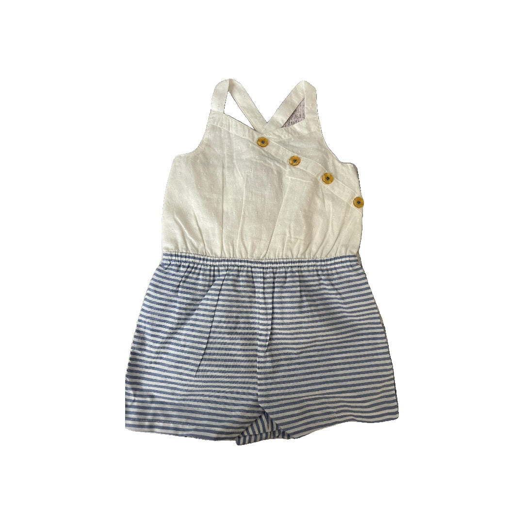 Emmas Garden Girls White | Light Blue | Stripe Romper Size: 24 months White | Light Blue | Stripe