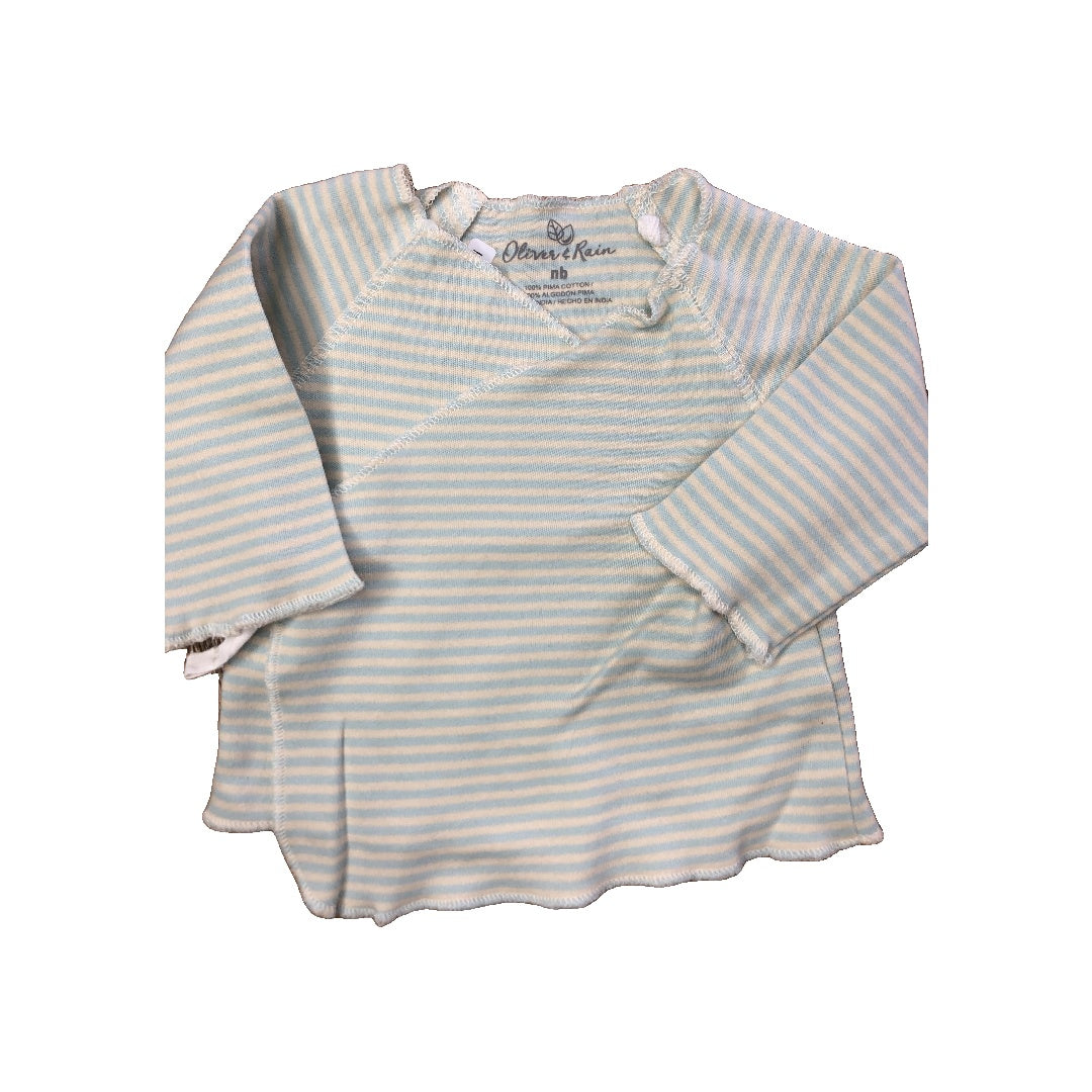 Oliver & Rain Unisex White | Light Blue | Striped Shirt Size: Newborn White | Light Blue | Striped
