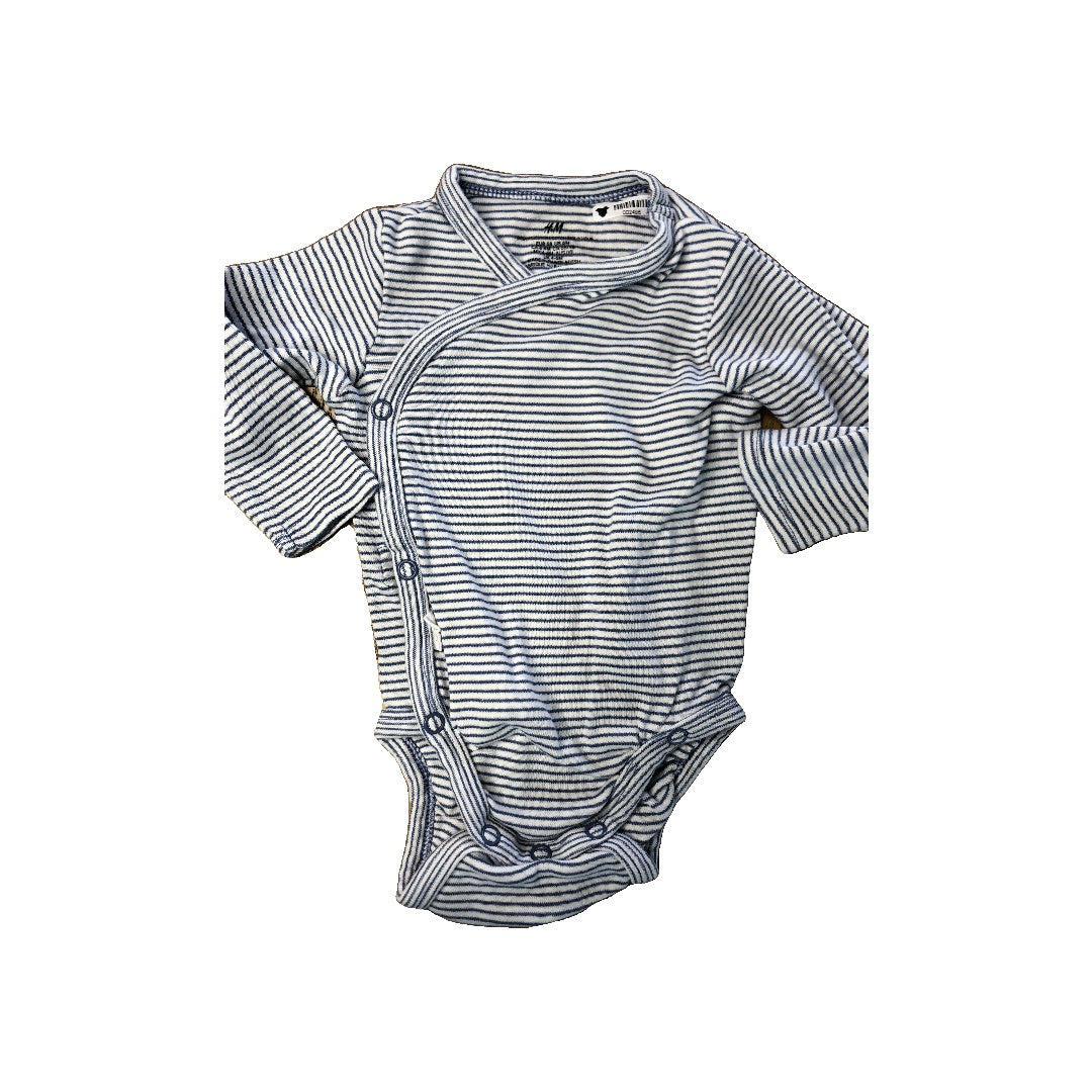 H&M Unisex White | Light Blue | Striped Onesie Size: 3-6 months White | Light Blue | Striped