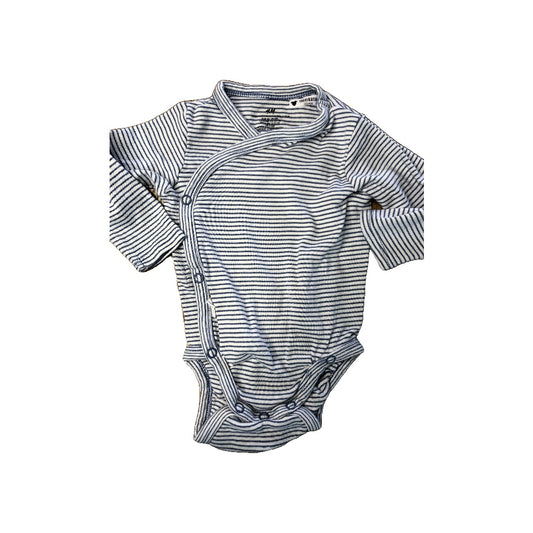 H&M Unisex White | Light Blue | Striped Onesie Size: 3-6 months White | Light Blue | Striped