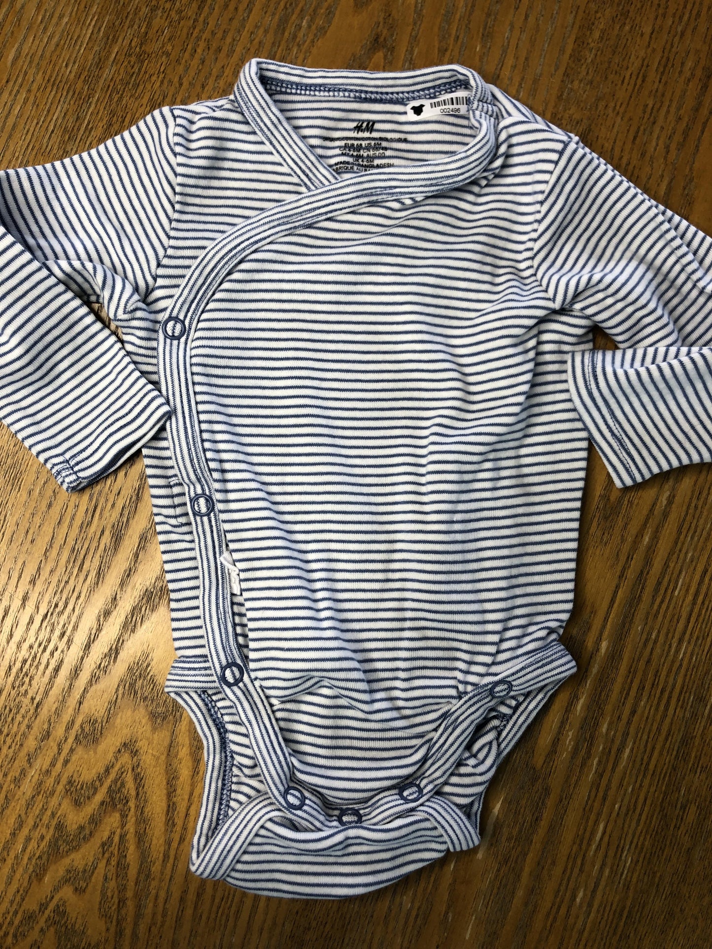 H&M Unisex White | Light Blue | Striped Onesie Size: 3-6 months White | Light Blue | Striped