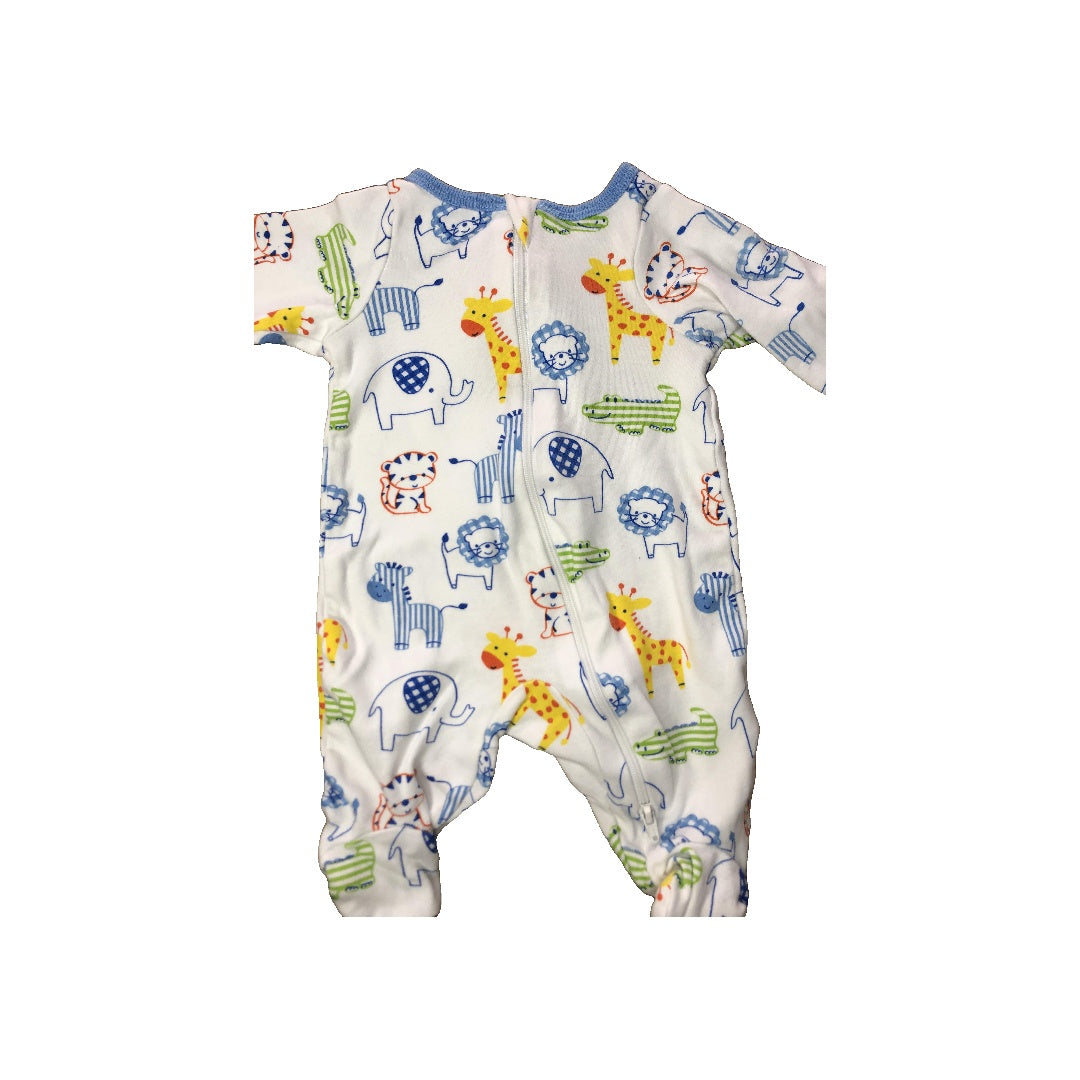 WonderNation Unisex White | Light Blue | Yellow | animals Pajamas Size: Newborn White | Light Blue | Yellow | animals