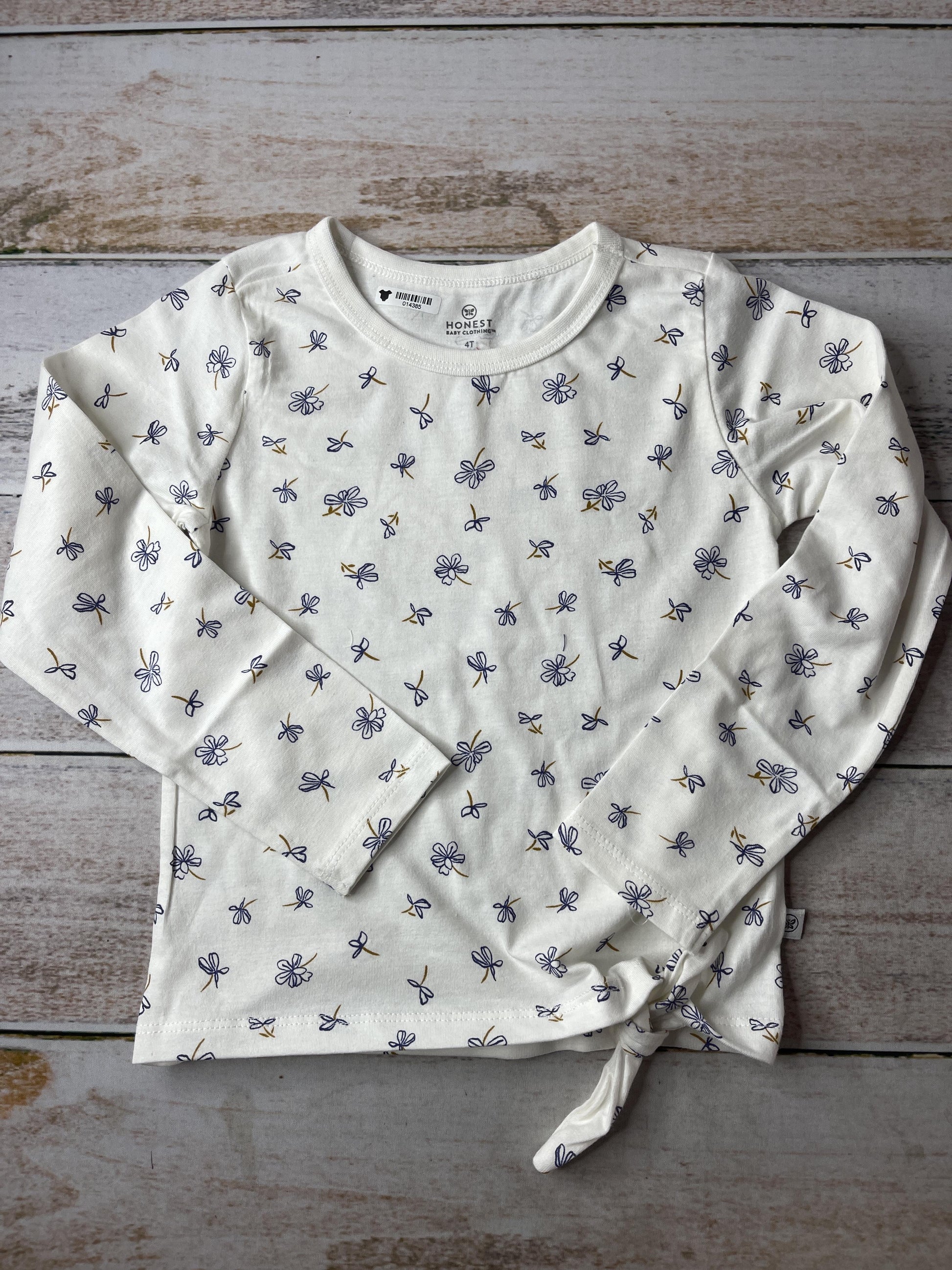 Honest Co Girls White | Light Blue Long Sleeve T-Shirt Size: 4T White | Light Blue