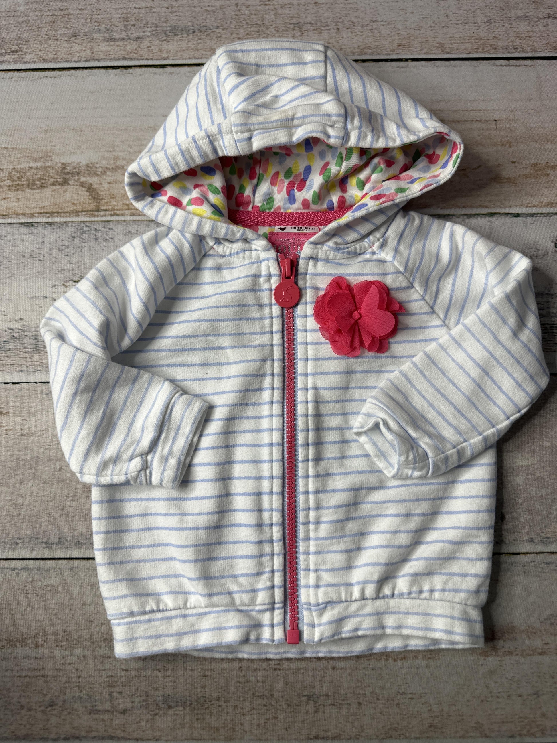 Joules Girls White | Light Blue Hoodie Size: 6-9 months White | Light Blue