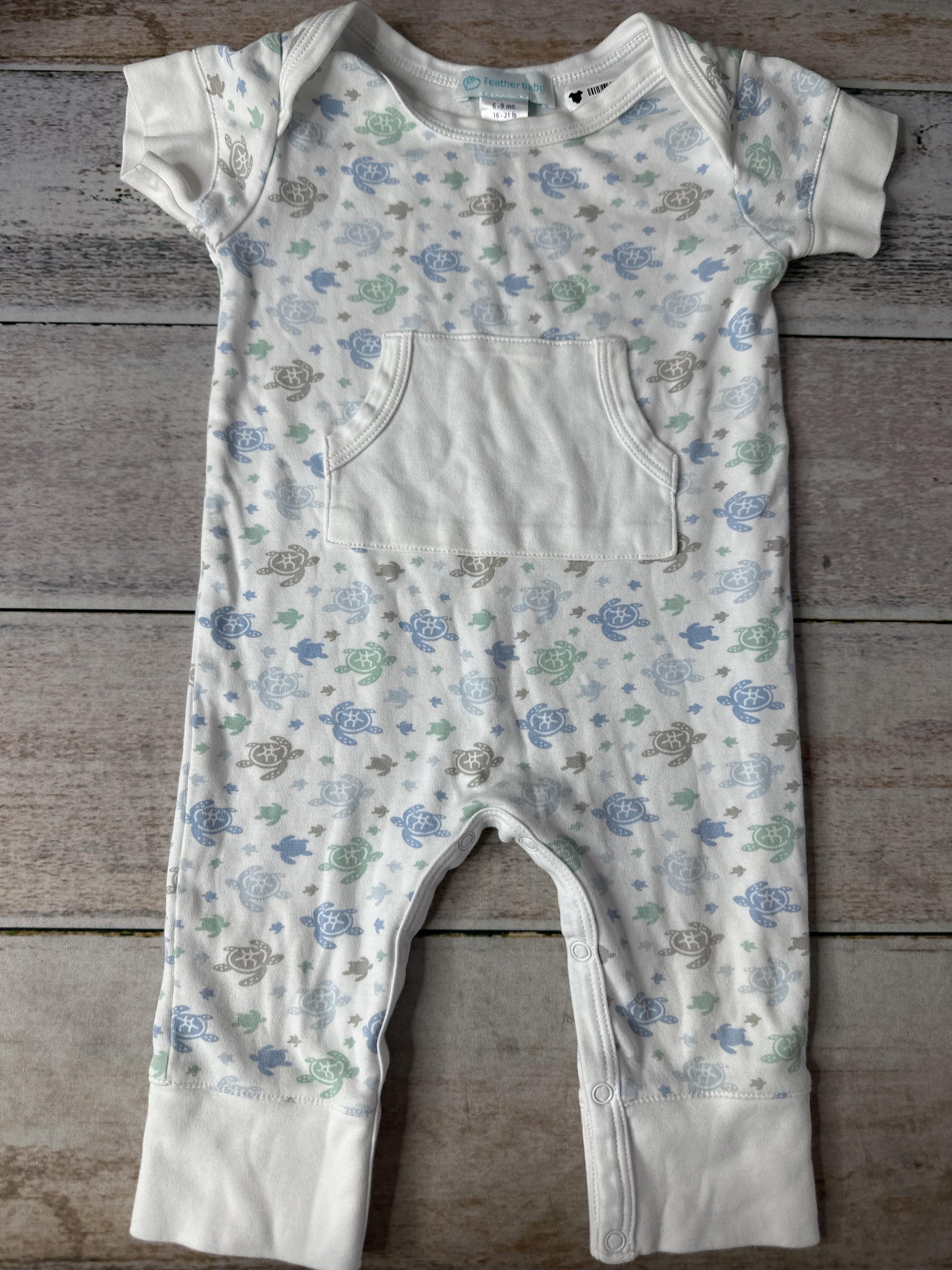 Feather Baby Unisex White | light green | Light Blue Romper Size: 6-9 months White | light green | Light Blue