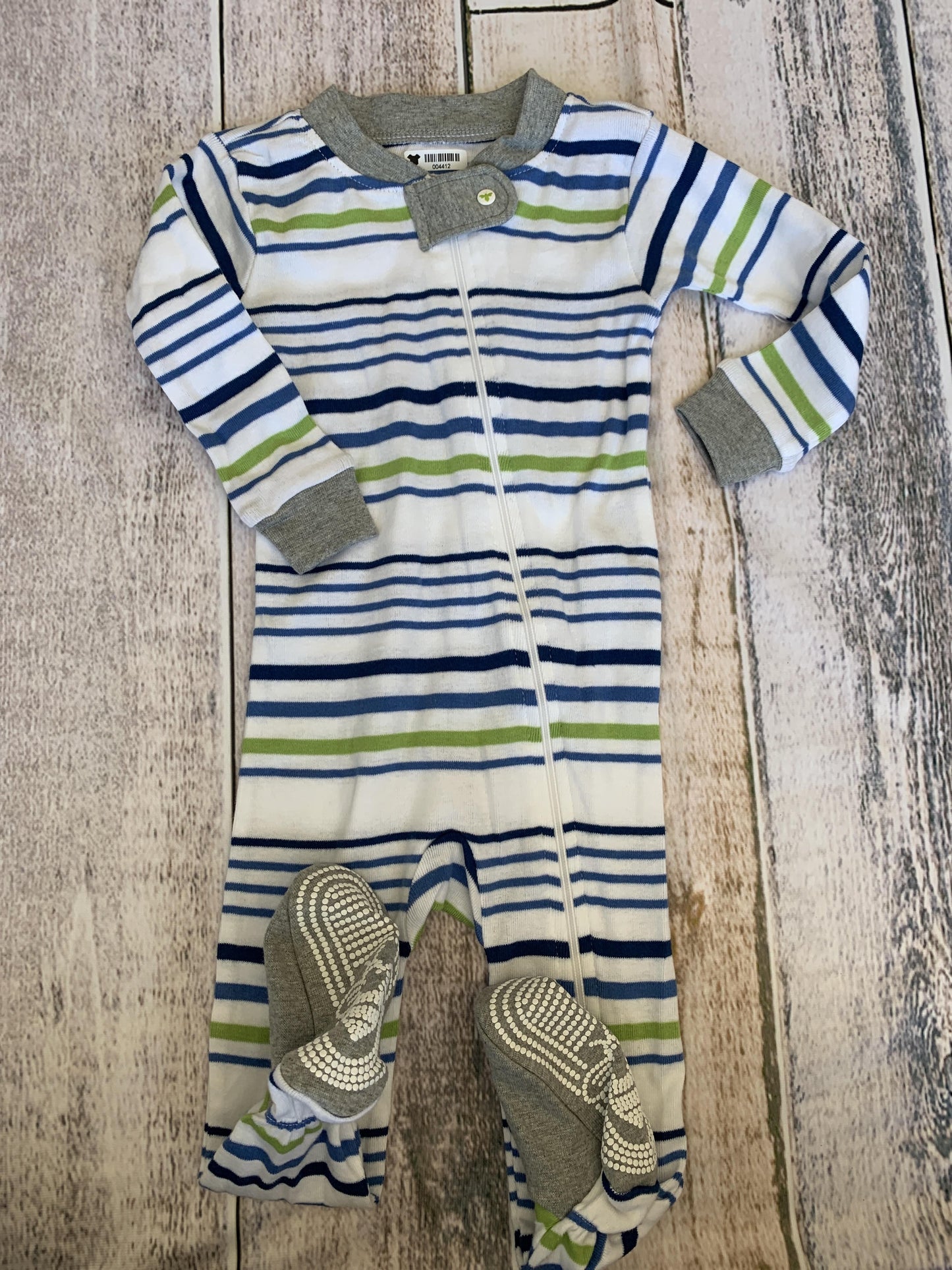 Burt's Bees Boys White | light green | Navy Blue | Stripe Pajamas Size: 6-9 months White | light green | Navy Blue | Stripe