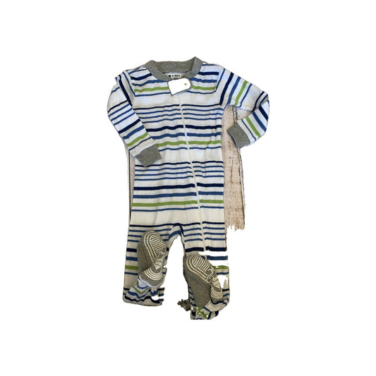 Burt's Bees Boys White | light green | Navy Blue | Stripe Pajamas Size: 6-9 months White | light green | Navy Blue | Stripe