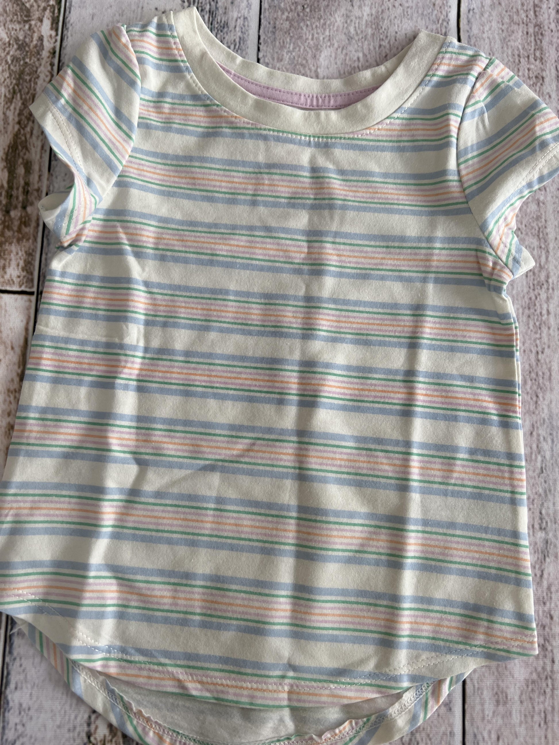 Cat & Jack Girls White | light green | pink | Stripe T-Shirt Size: 2T White | light green | pink | Stripe