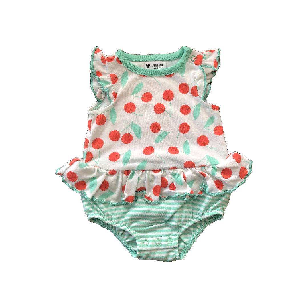 Cat & Jack Girls White | light green | Red Romper Size: Newborn White | light green | Red