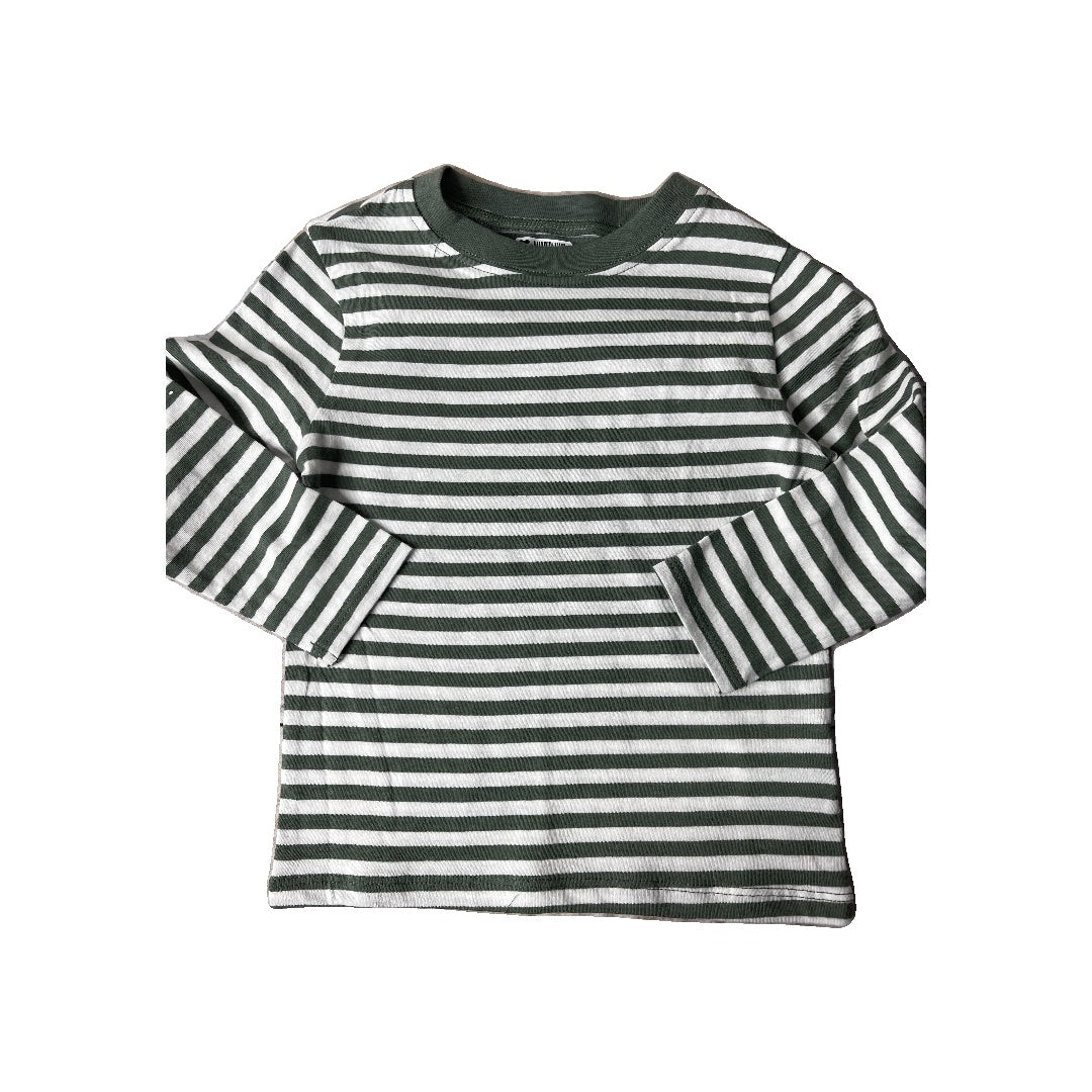 Mighty Goods Unisex White | light green | Stripe Long Sleeve T-Shirt Size: 24 months White | light green | Stripe