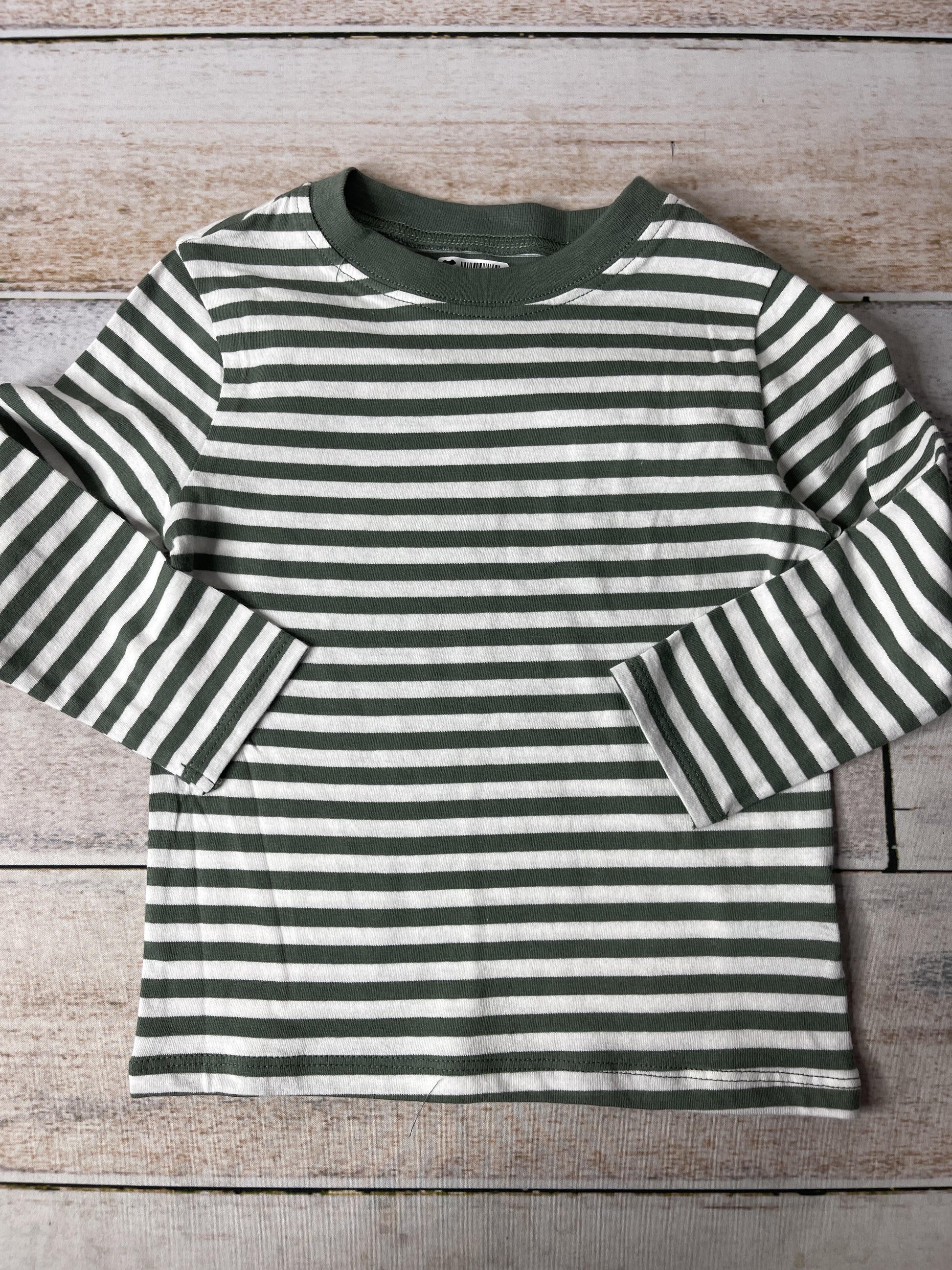 Mighty Goods Unisex White | light green | Stripe Long Sleeve T-Shirt Size: 24 months White | light green | Stripe