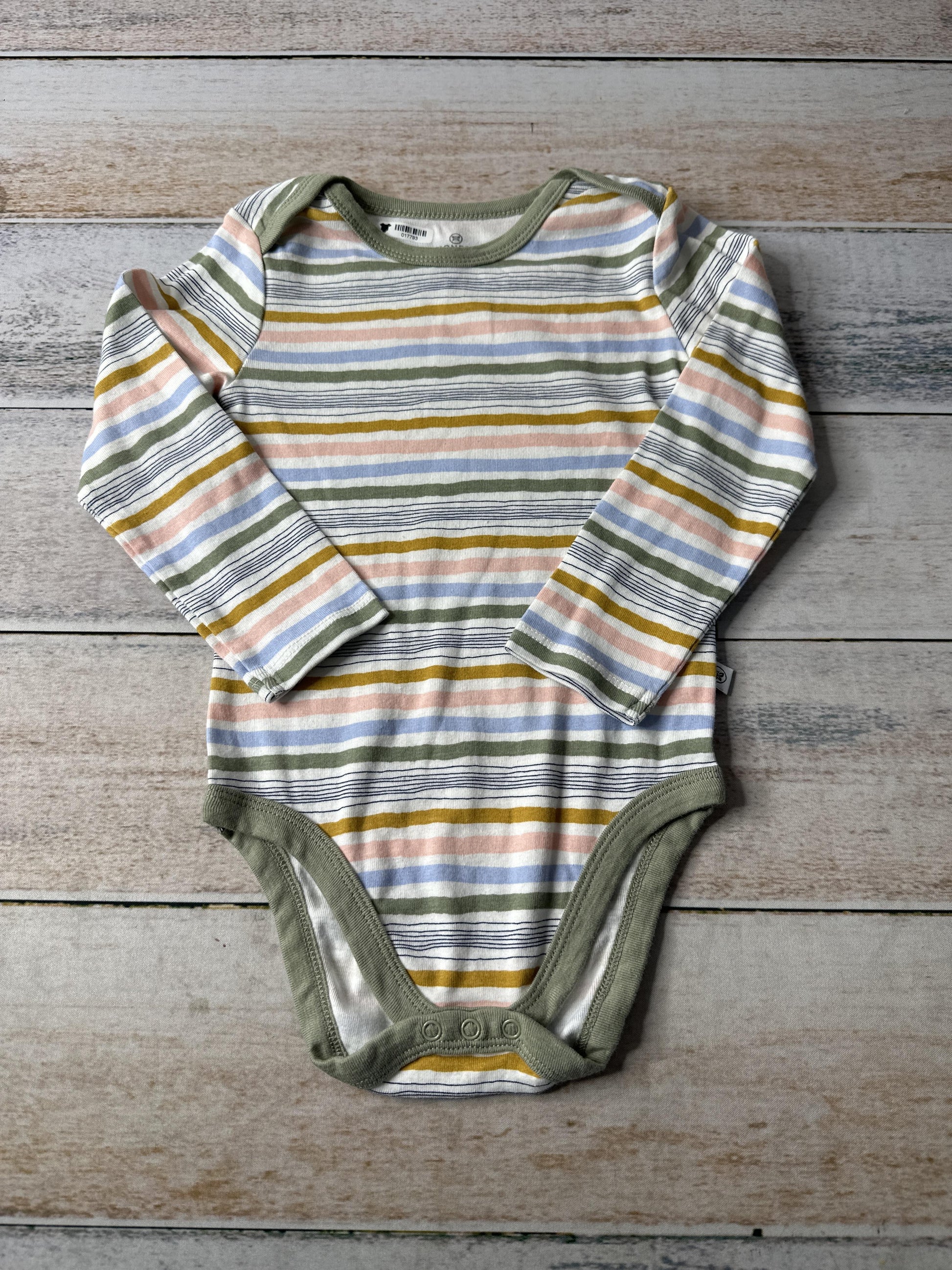Honest Co Girls White | light green | Yellow | Stripe Onesie Size: 24 months White | light green | Yellow | Stripe