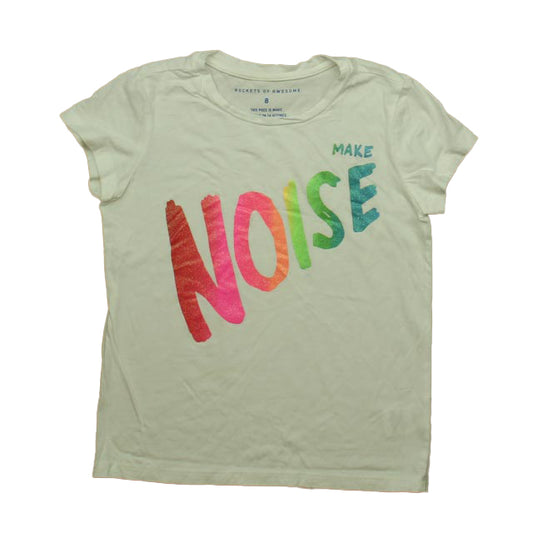 Rockets Of Awesome Girls White | " Make Noise" T-Shirt Size: 8 Years