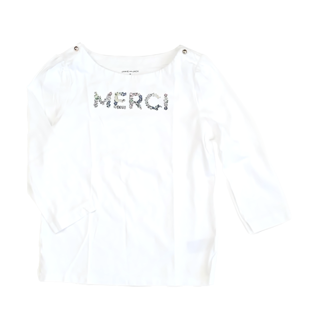 Janie and Jack Girls White | Merci Long Sleeve Shirt Size: 12 Years White | Merci