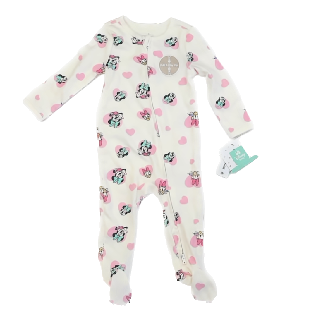 Disney Girls White | Minnie Mouse 1-piece footed Pajamas Size: 6-9 Months White | Minnie Mouse