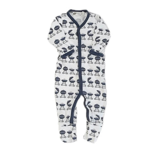 Monica + Andy Boys White | Navy Barbeque Long Sleeve Outfit Size: 0-3 Months White | Navy Barbeque