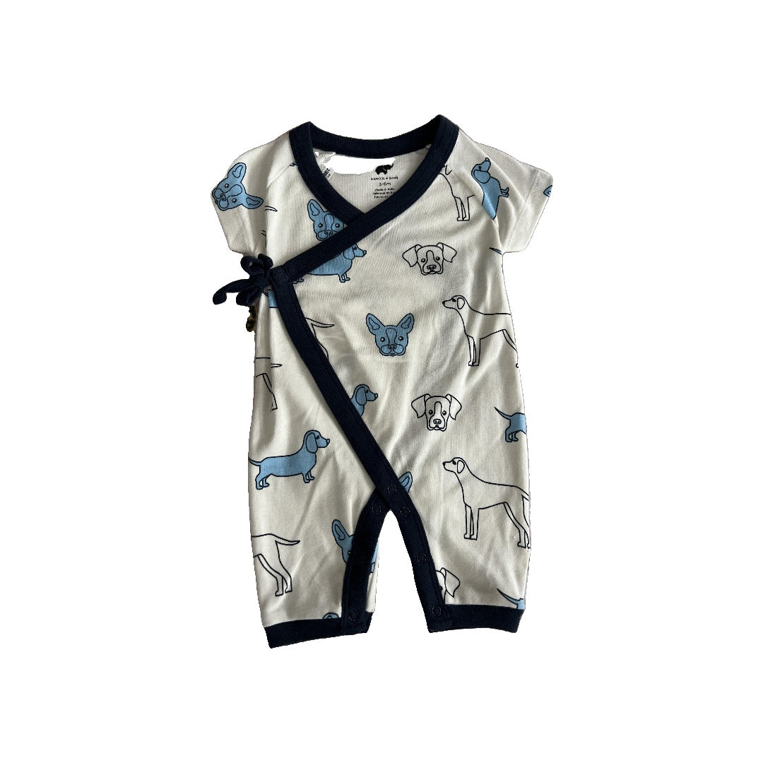 Monica + Andy Boys White | Navy Blue | dog Romper Size: 3-6 months White | Navy Blue | dog