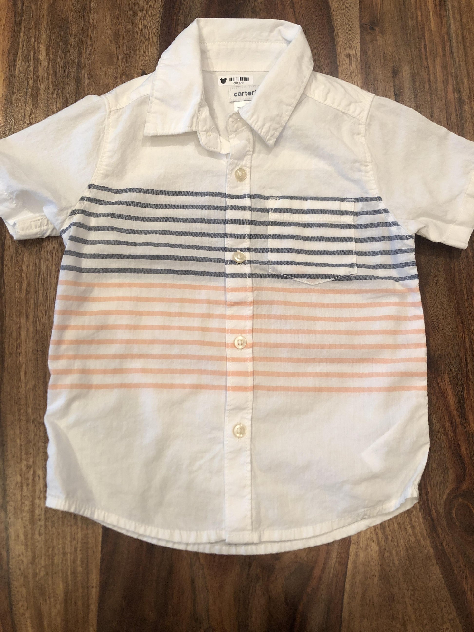 Carters Boys White | Navy Blue | Red | Striped Button Down Short Sleeve Size: 18-24 months White | Navy Blue | Red | Striped