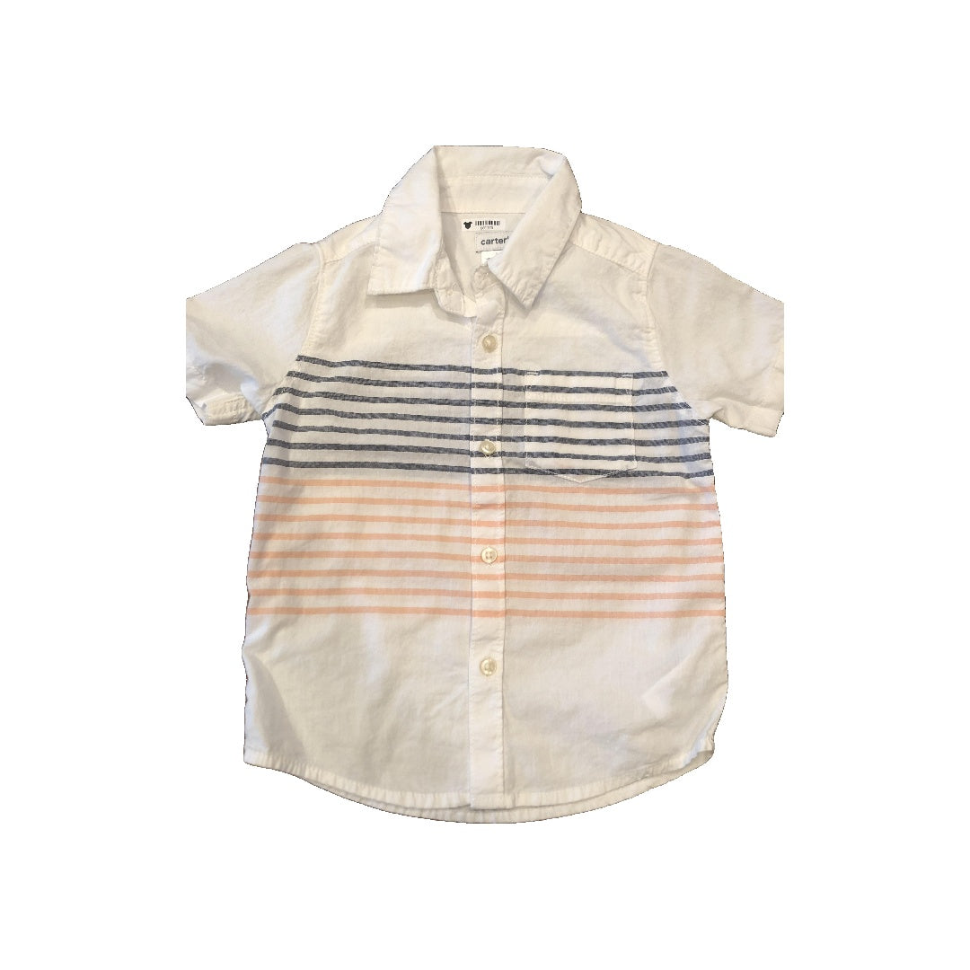 Carters Boys White | Navy Blue | Red | Striped Button Down Short Sleeve Size: 18-24 months White | Navy Blue | Red | Striped