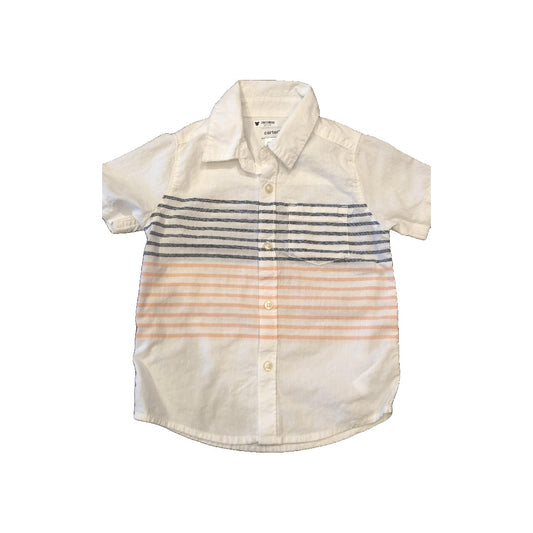 Carters Boys White | Navy Blue | Red | Striped Button Down Short Sleeve Size: 18-24 months White | Navy Blue | Red | Striped