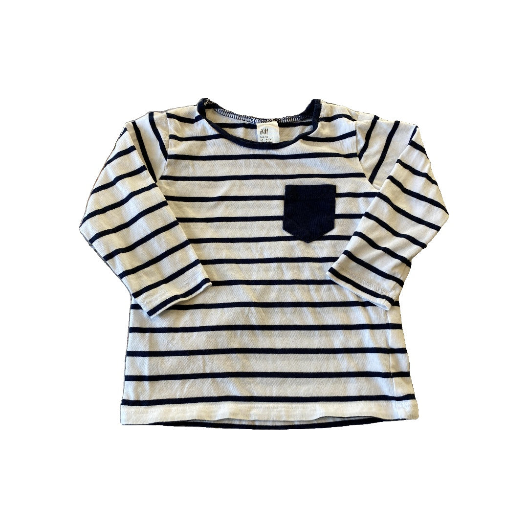 H&M Boys White | Navy Blue | Stripe Long Sleeve Shirt Size: 9-12 Months White | Navy Blue | Stripe