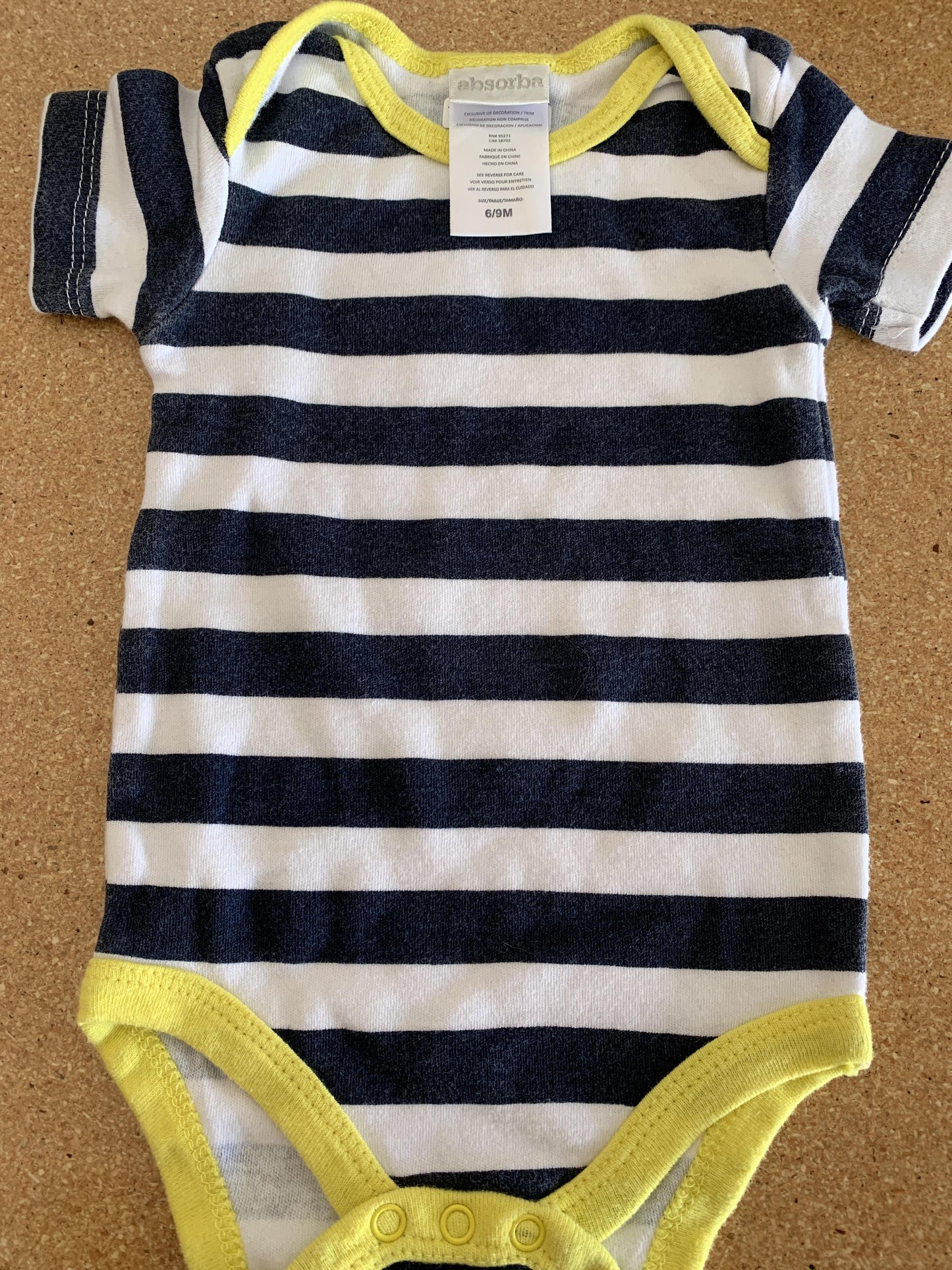 Boys White | Navy Blue | Stripe Onesie Size: 6-9 months White | Navy Blue | Stripe