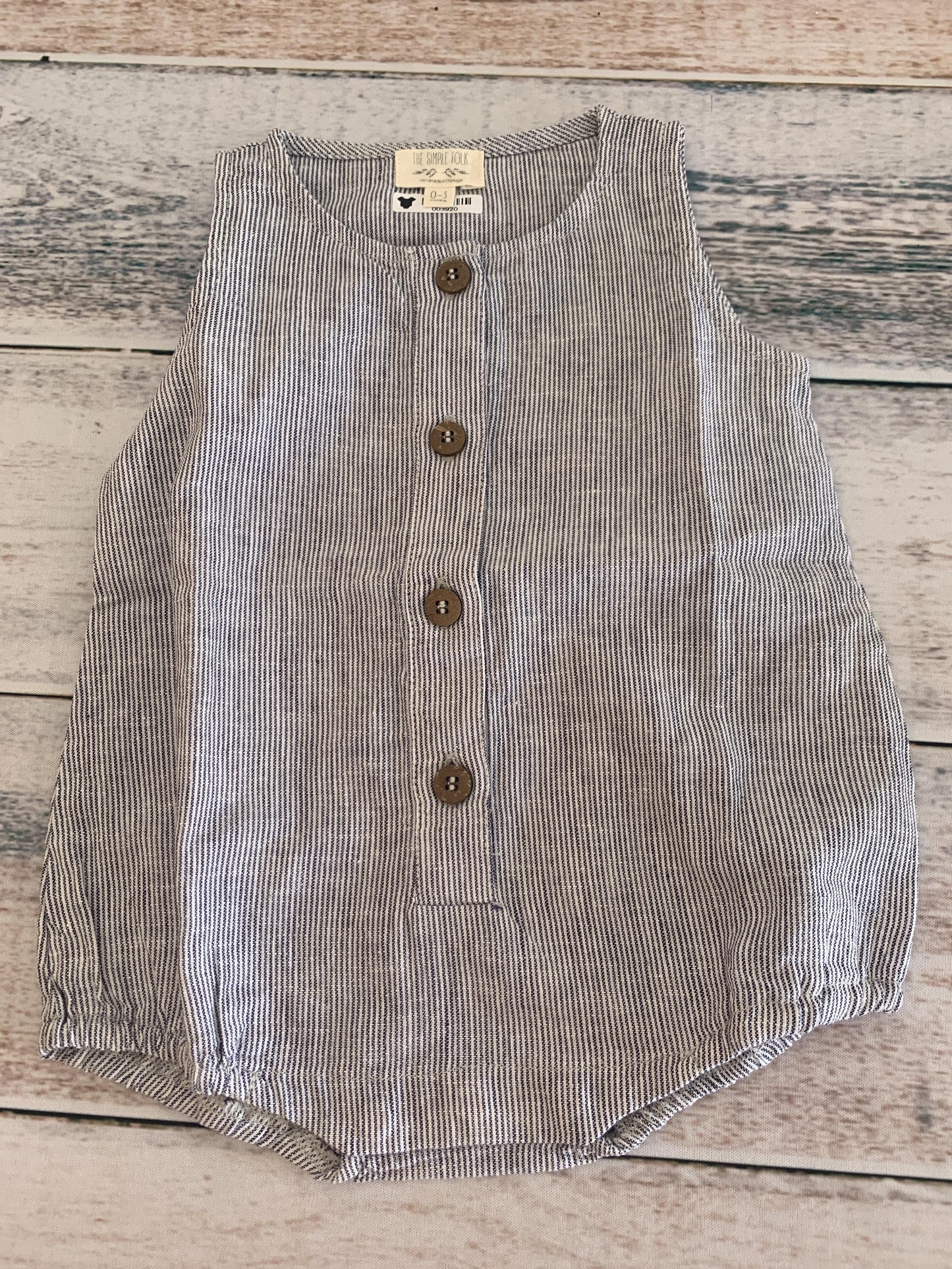 The Simple Folk Unisex White | Navy Blue | Stripe Romper Size: 0-3 months White | Navy Blue | Stripe